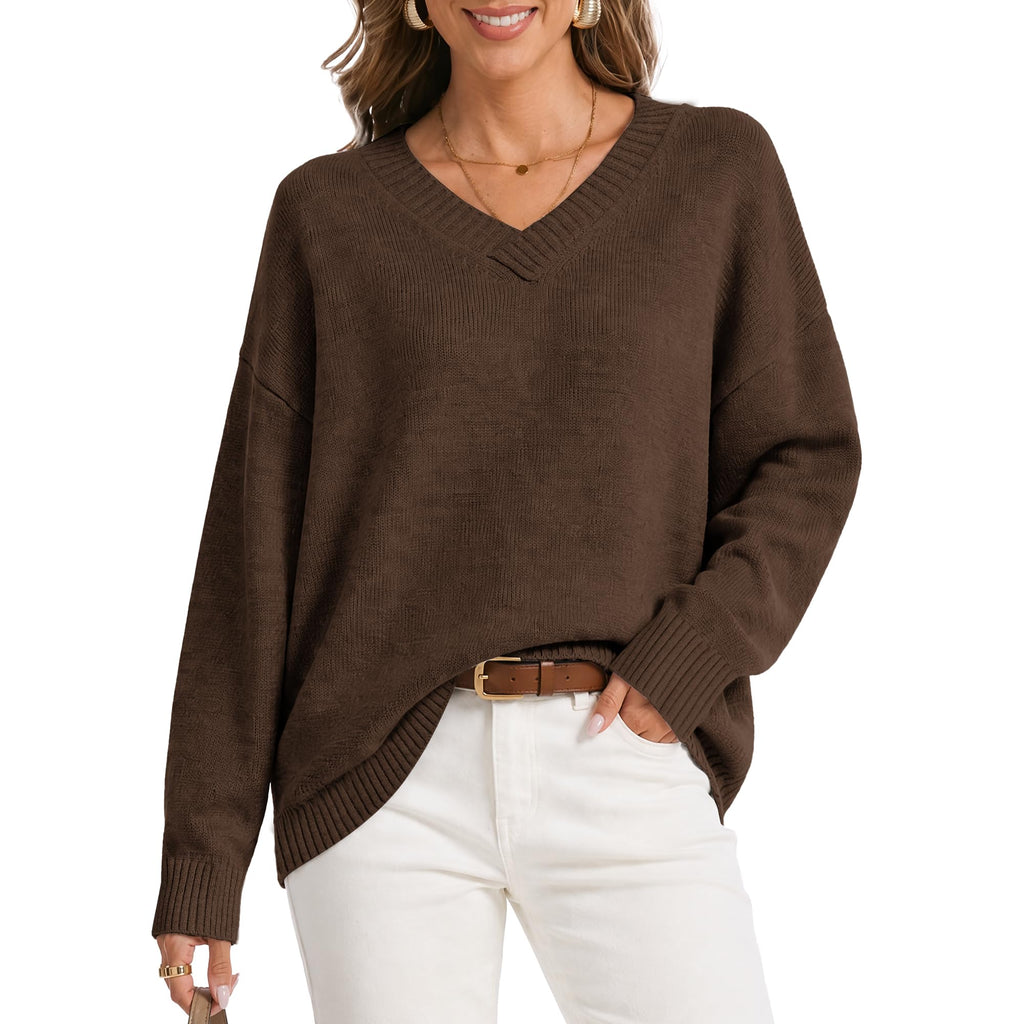 Womens Oversized Cashmere Blend V Neck Cozy Pullover Sweaters