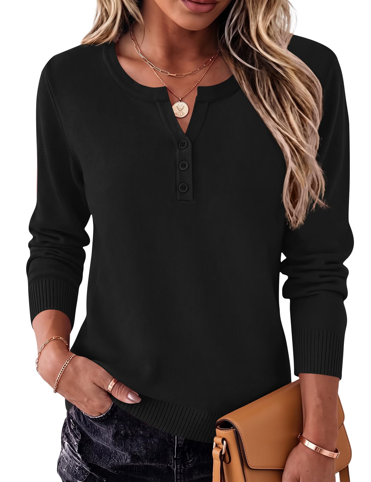 LOMON Sweater for Women Long Sleeve V Neck Wool Blend Pullover Tops