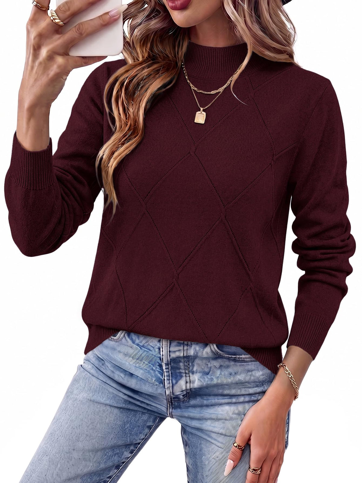 WIHOLL Womens Tops Sweaters Argyle Knit Long Sleeve Fall Outfits Winter