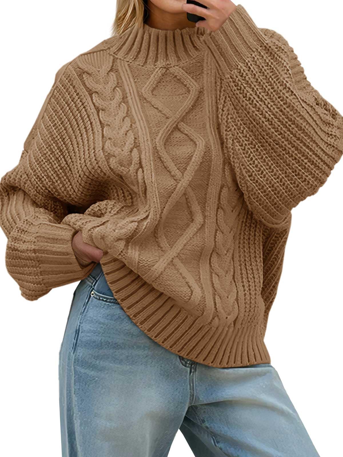 Saodimallsu Womens Oversized Cable Knit Sweaters 2025 Fall Winter Trendy Button Up Turtleneck Chunky Pullover Sweater Tops