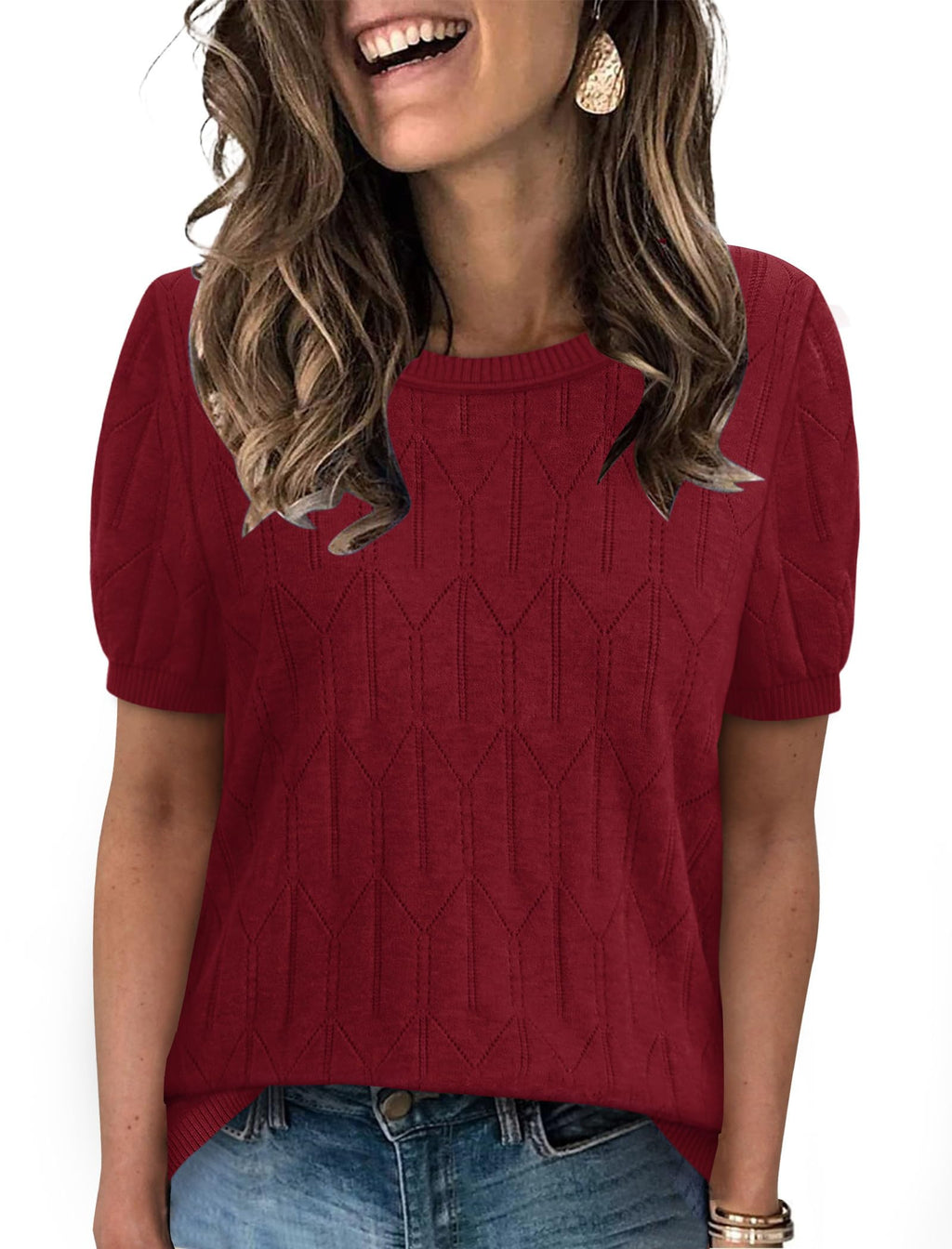 Sampeel Short Sleeve Sweater for Women Round Neck Knit Work Tops Beach Fashion Vacation Clothes Summer Outfits 2026