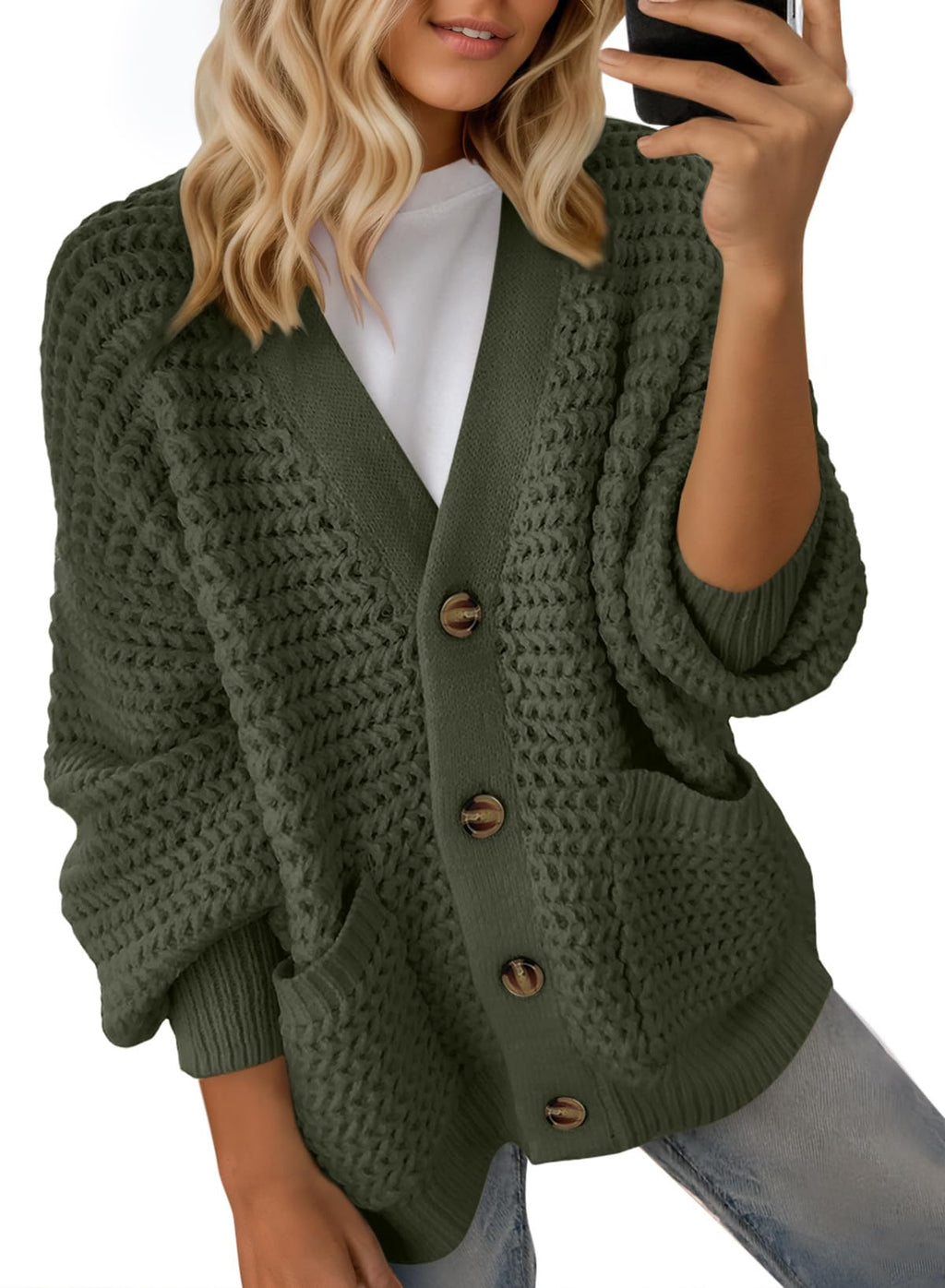 Dokotoo Women's 2026 Fashion Casual Open Front Long Sleeve Chunky Knit Cardigans Sweaters Outerwear Coats