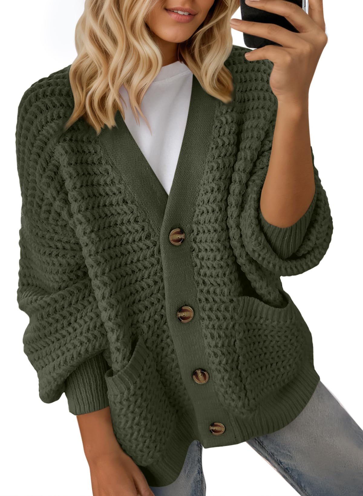 Dokotoo Women's 2026 Fashion Casual Open Front Long Sleeve Chunky Knit Cardigans Sweaters Outerwear Coats