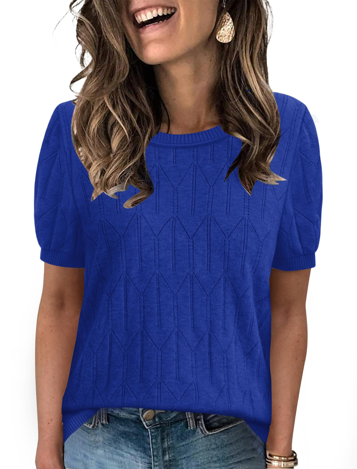 Sampeel Short Sleeve Sweater for Women Round Neck Knit Work Tops Beach Fashion Vacation Clothes Summer Outfits 2026