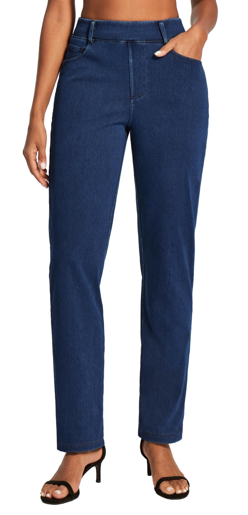 Stretchy Straight Leg Jeans for Women Pull On High Waisted Trendy Denim