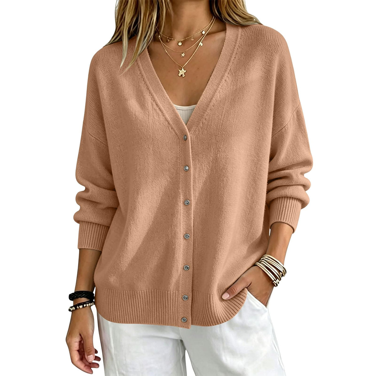 Cashmere Cardigans Sweater for Women Warm Lightweight Button Front Cardigan