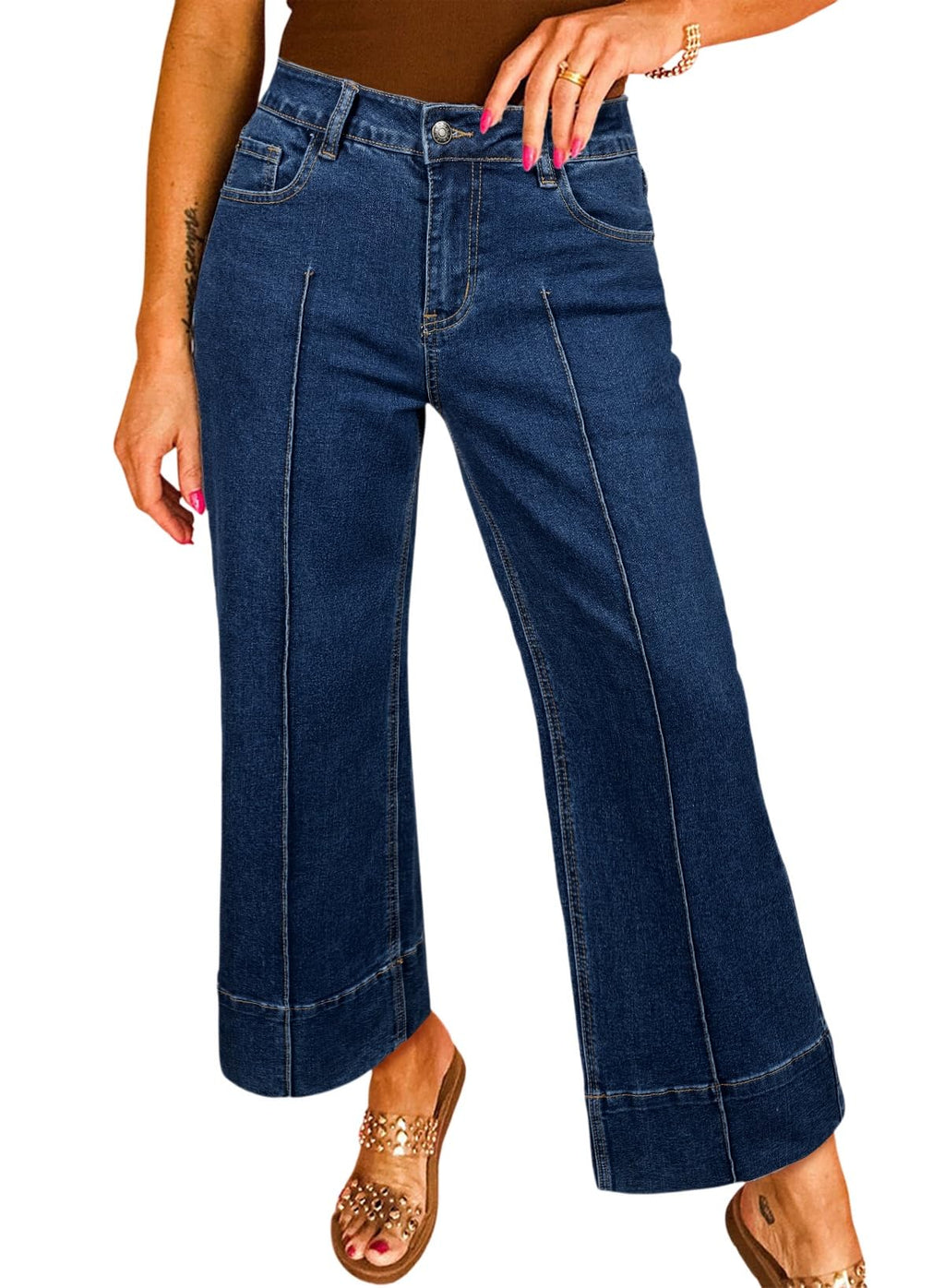 Astylish Women 2026 Wide Leg Jeans High Waisted Cropped Ankle Denim Pants