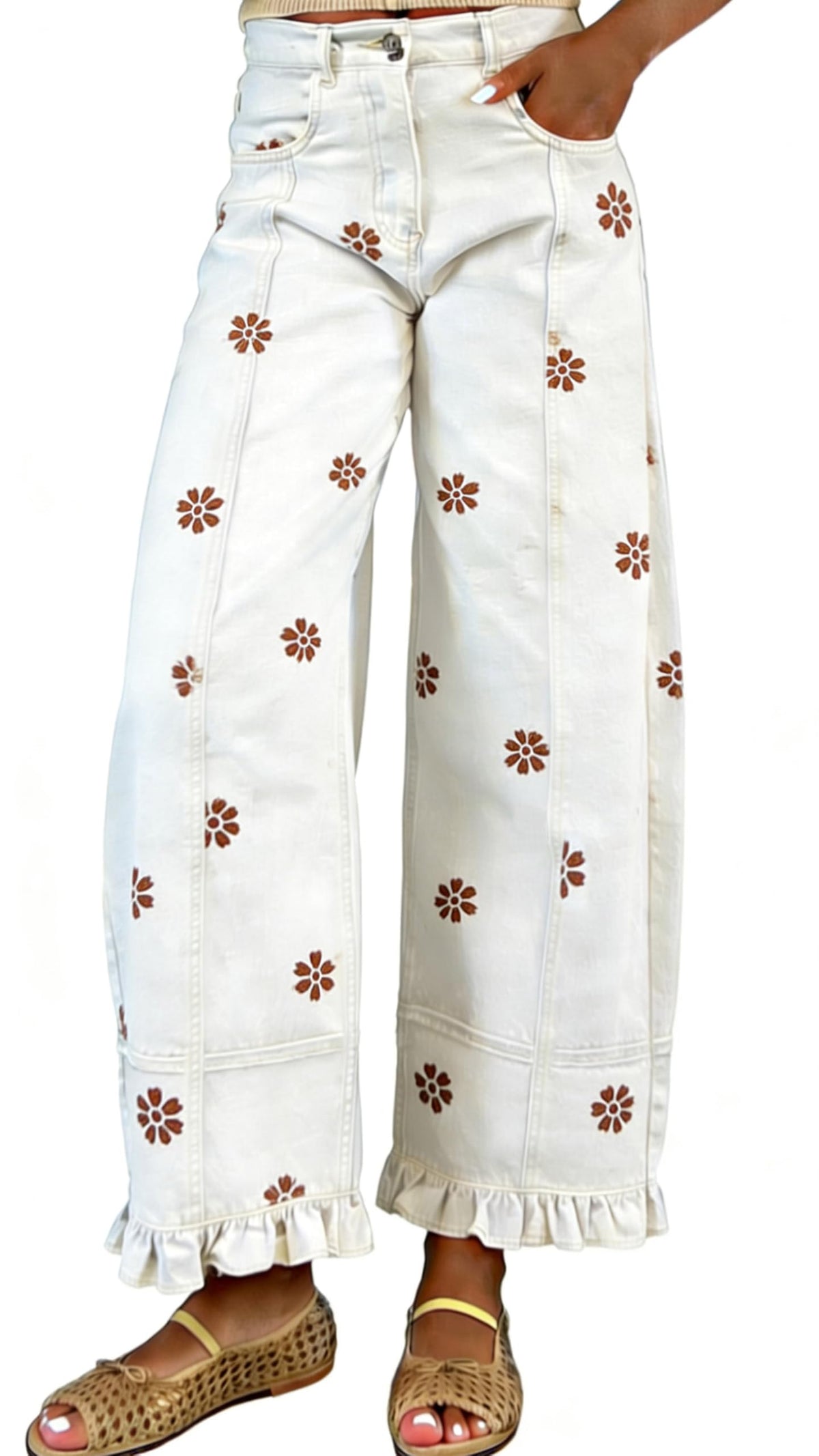 utcoco Barrel Jeans Women 2026 Floral Print Wide Leg Jeans Y2k Patchwork Baggy Boyfriend Denim Pants