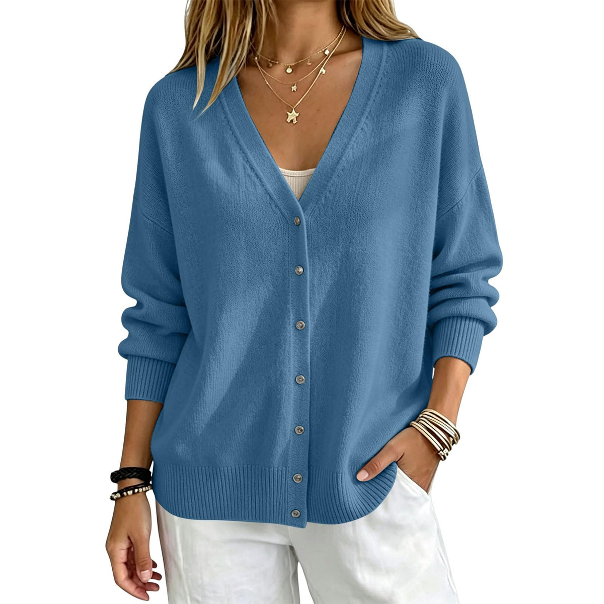 Cashmere Cardigans Sweater for Women Warm Lightweight Button Front Cardigan