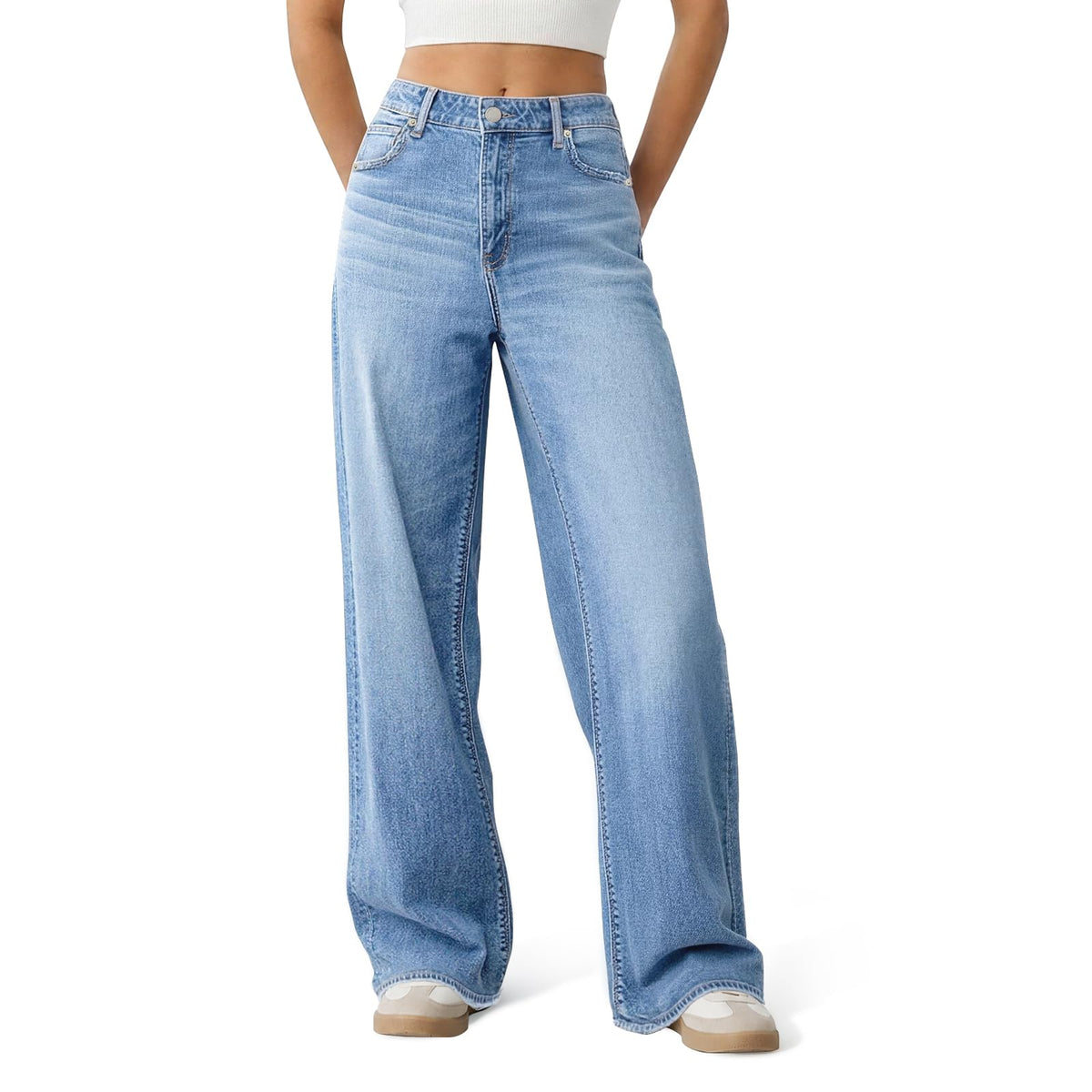 Women's Wide Leg Jeans High Waisted Baggy Straight Denim Pants