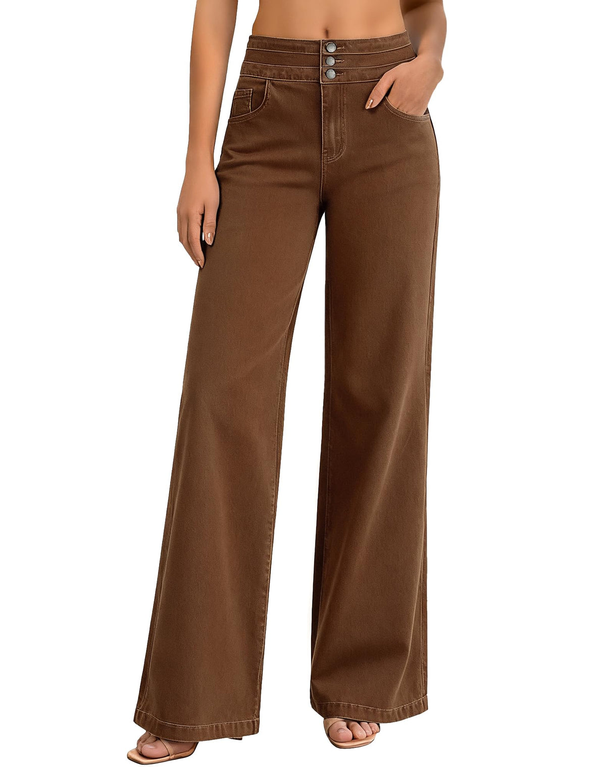 roswear Women's Wide Leg Jeans Casual High Waisted Stretch Baggy Loose Denim Pants