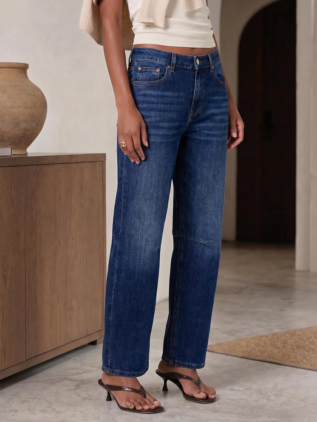 Cicy Bell Women Barrel Cropped Jeans Baggy High Waisted Casual Denim Pants