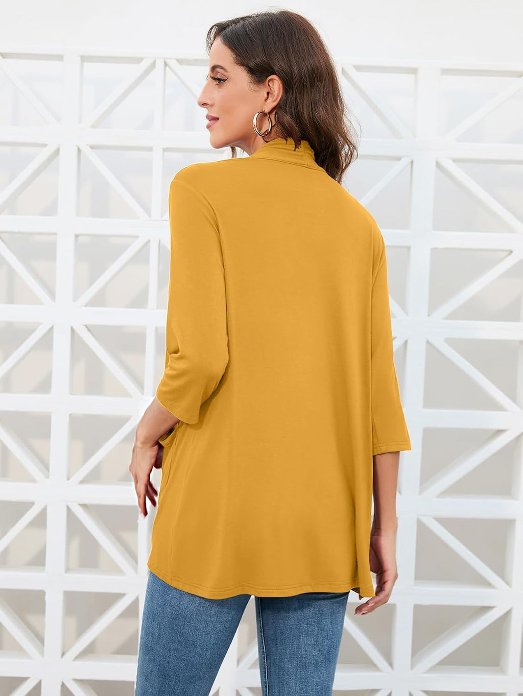 HIYIYEZI Womens Casual Lightweight Cardigans with Pockets 3/4 Sleeve Open Front Dusters