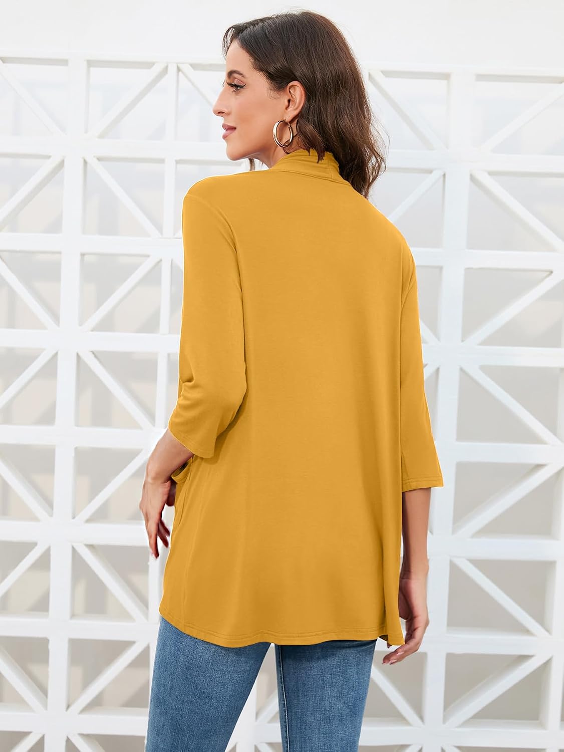 HIYIYEZI Womens Casual Lightweight Cardigans with Pockets 3/4 Sleeve Open Front Dusters