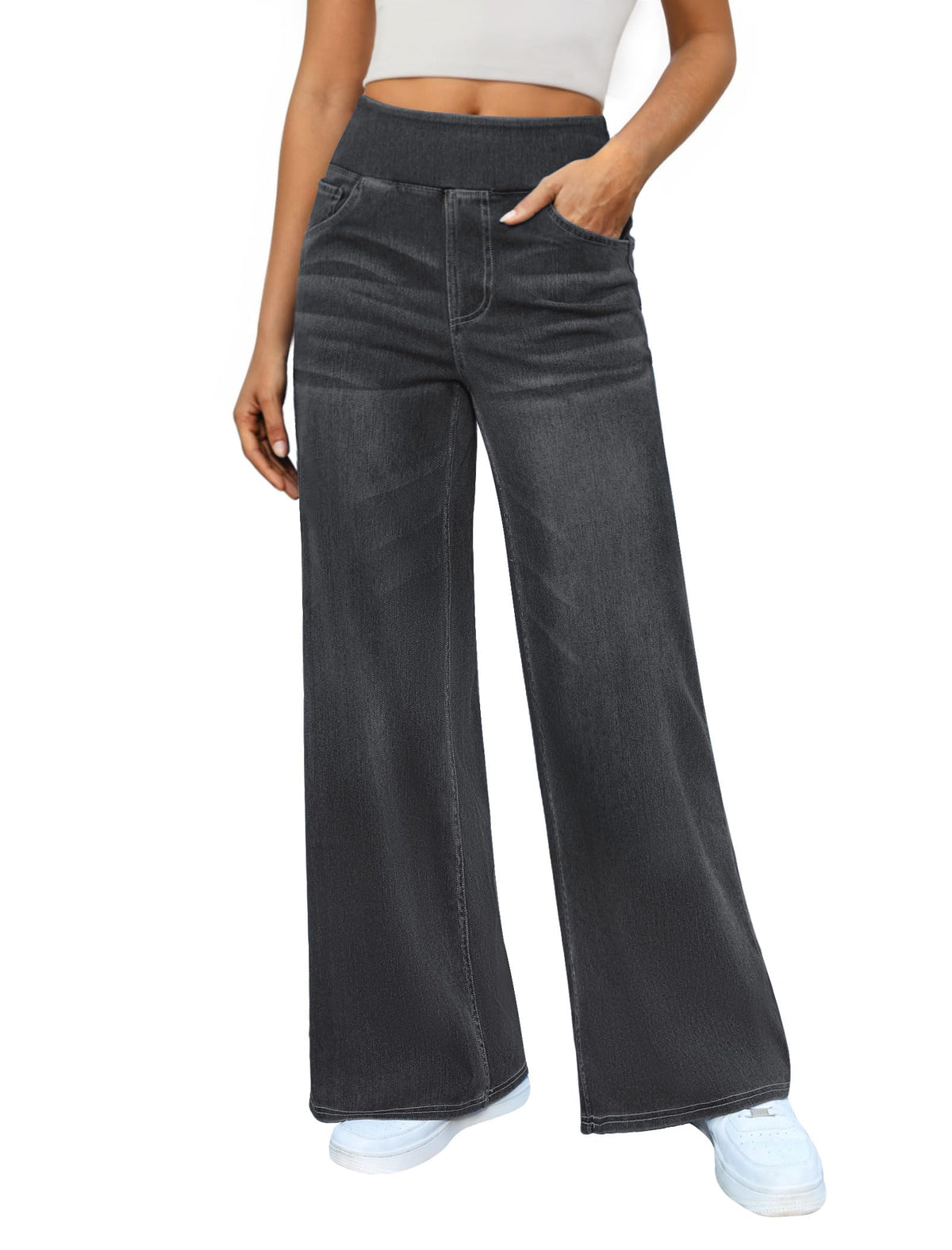 DLOODA Women's Stretchy Wide Leg Jeans High Waisted Denim Pants