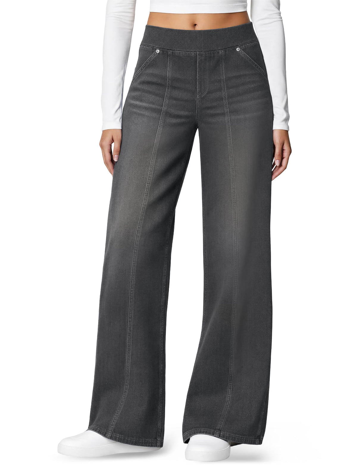 DLOODA Women's Stretchy Wide Leg Jeans High Waisted Pull on Sweatpant Jeans