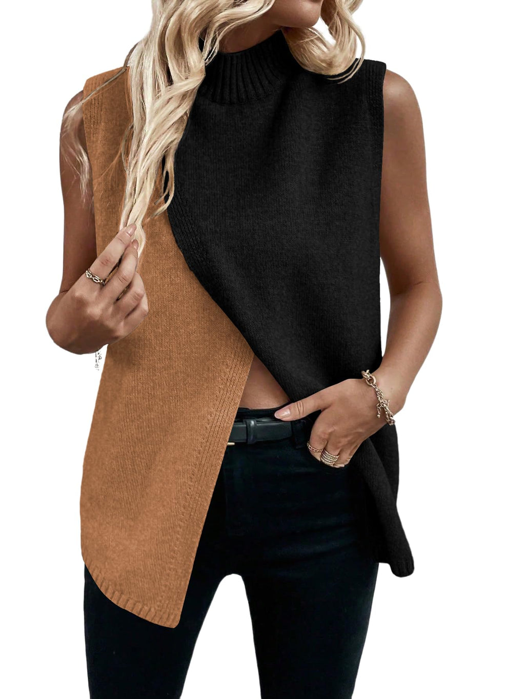 Verdusa Women's Sweater Vest Mock Neck Fall Sweaters Business Casual Outfit