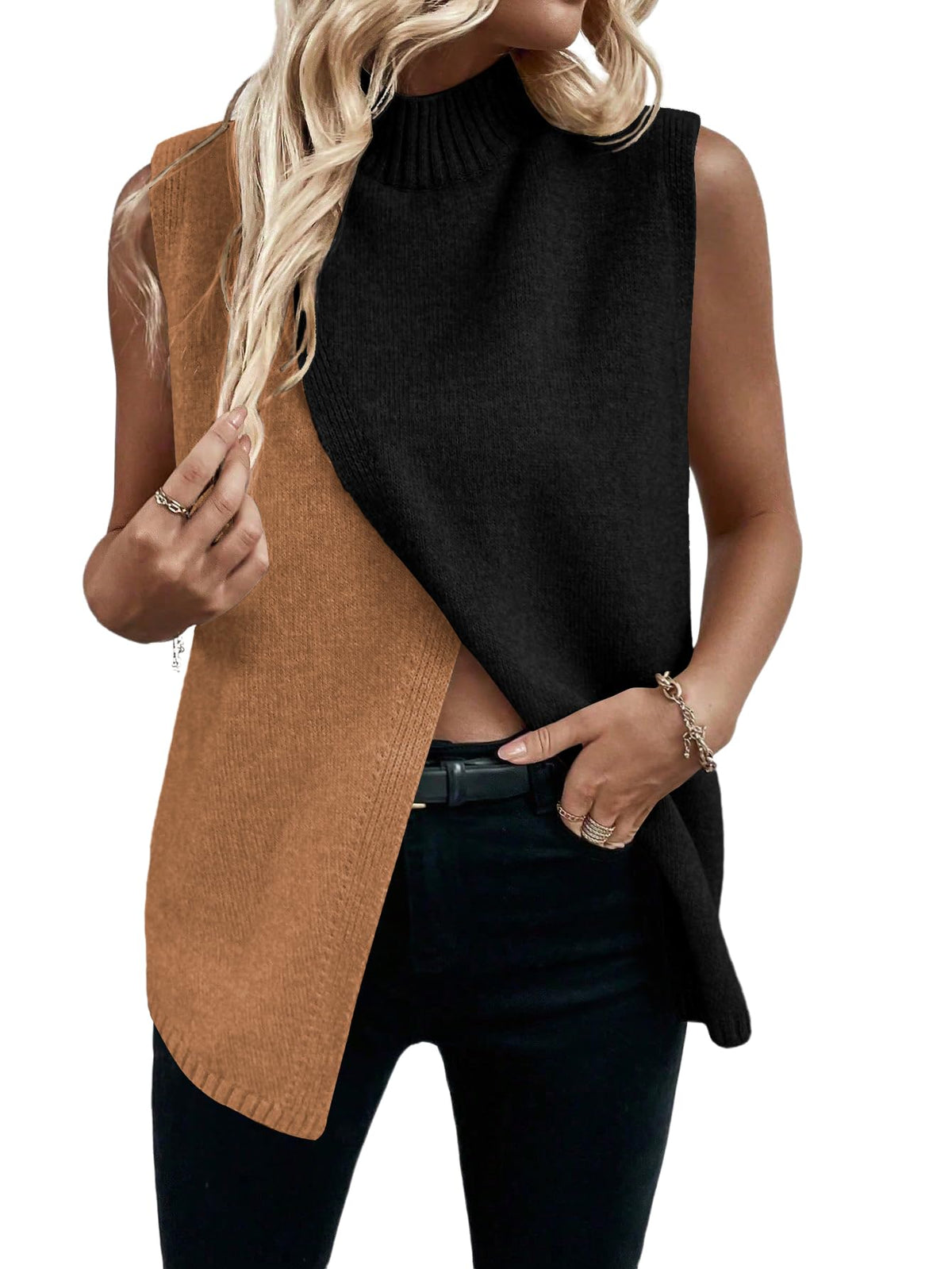 Verdusa Women's Sweater Vest Mock Neck Fall Sweaters Business Casual Outfit