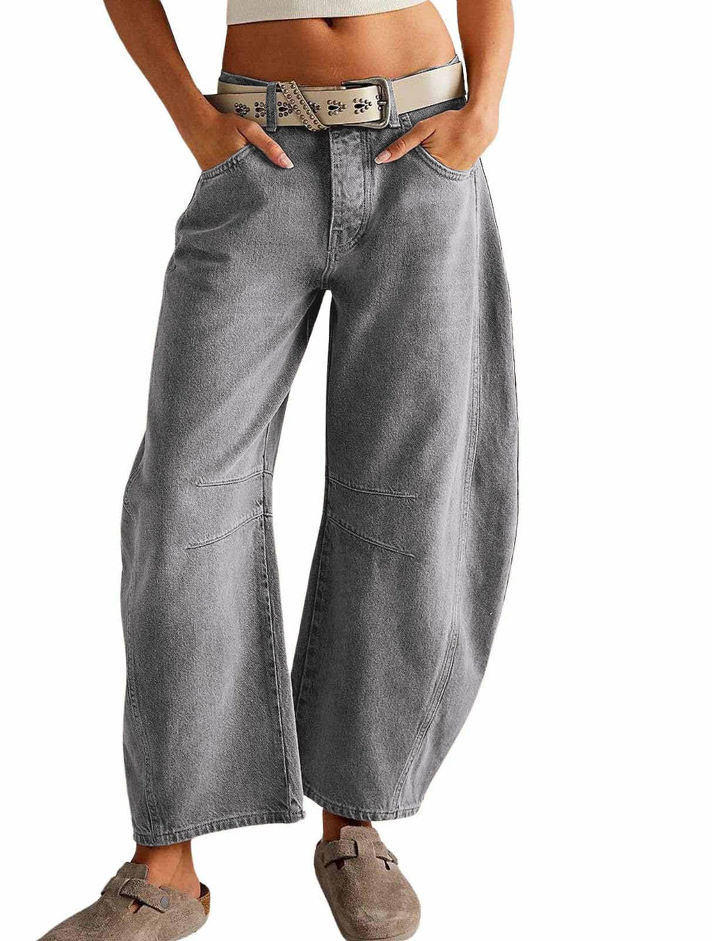 Womens Stretchy Mid Rise Barrel Jeans Vintage Loose Wide Leg Cropped Denim Pants Y2k Baggy Boyfriend Jeans