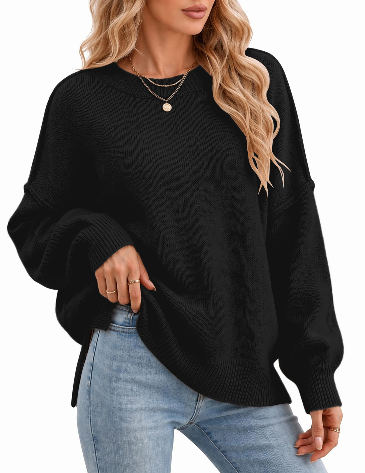 Womens Oversized Batwing Sweater Fall Outfits Trendy Pullover Knit Tops