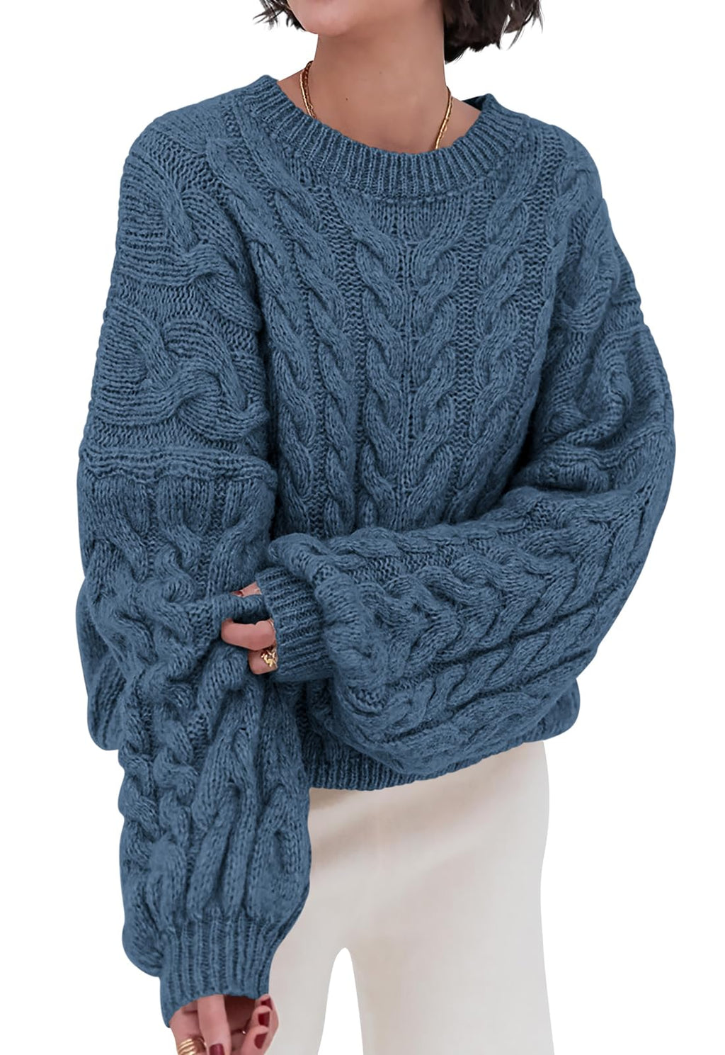 PRETTYGARDEN Womens Sweaters Fall 2026 Cable Knit Long Sleeve Crewneck Oversized Sweater Chunky Pullover Loose Outfits