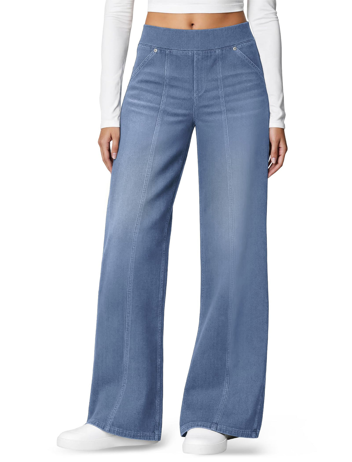 DLOODA Women's Stretchy Wide Leg Jeans High Waisted Pull on Sweatpant Jeans
