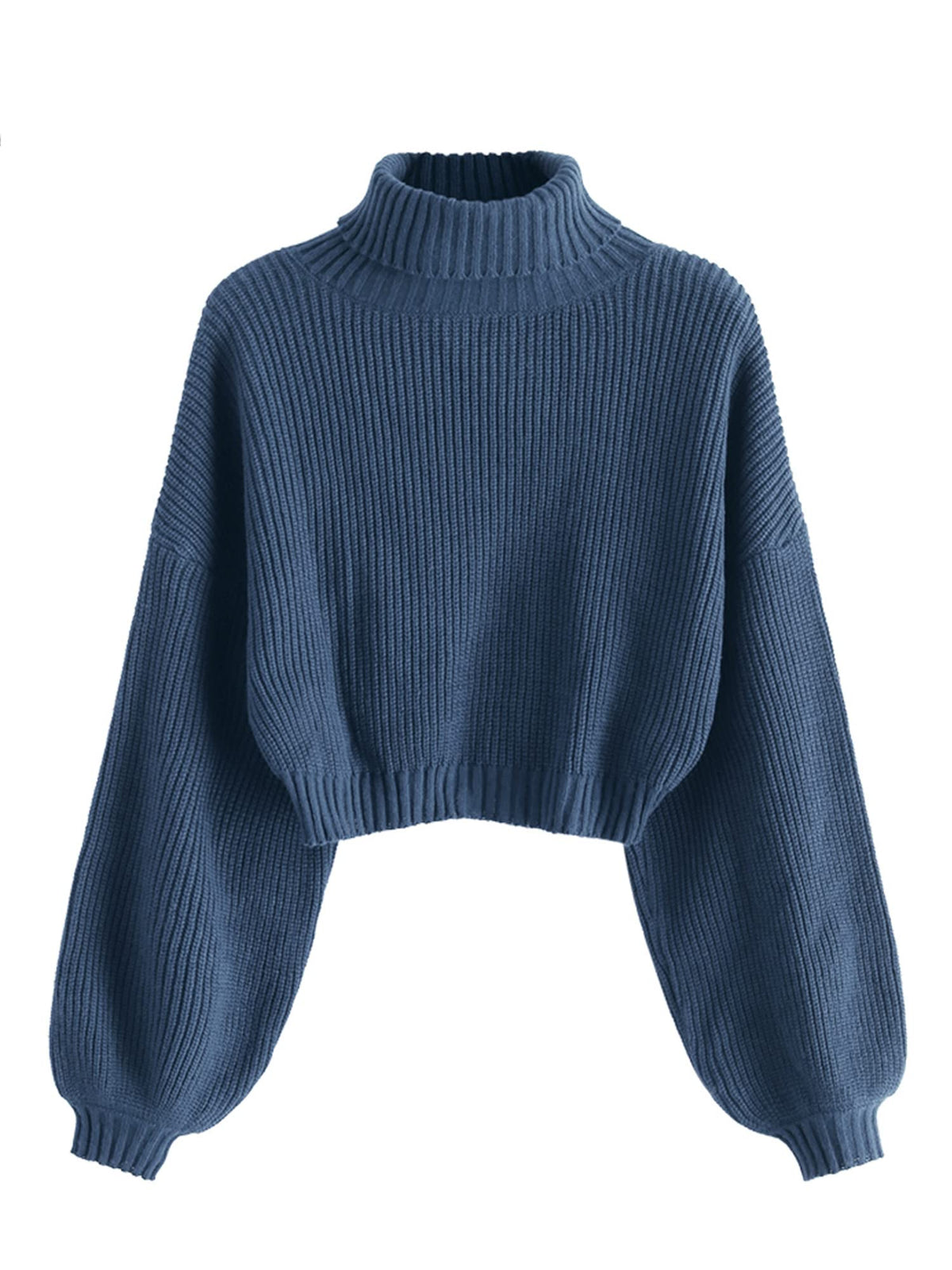 ZAFUL Women's Cropped Turtleneck Sweater Lantern Sleeve Ribbed Knit Pullover Sweater Jumper