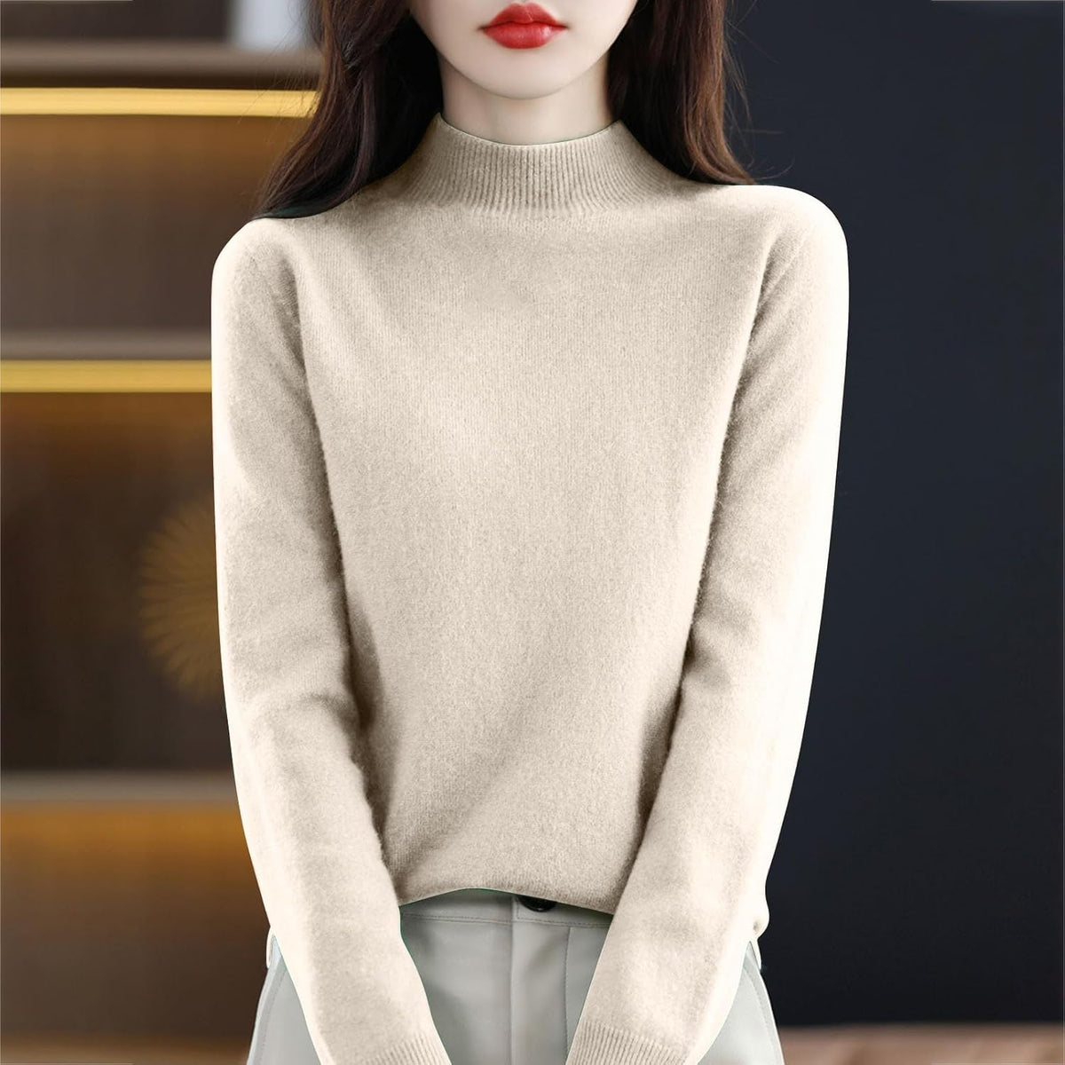 Cashmere Sweaters for Women Mock Turtleneck Warm Pullover Sweater