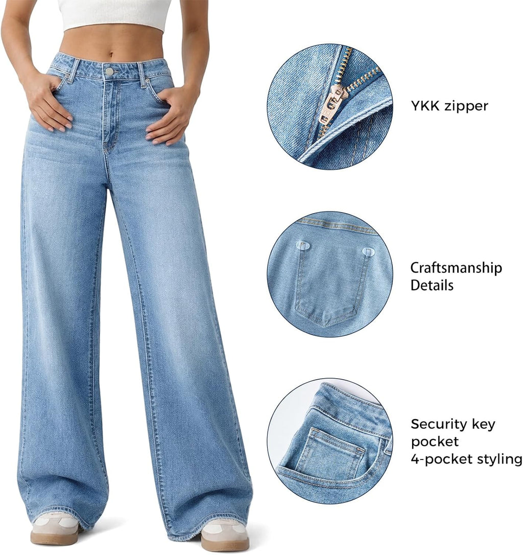 Women's Wide Leg Jeans High Waisted Baggy Straight Denim Pants