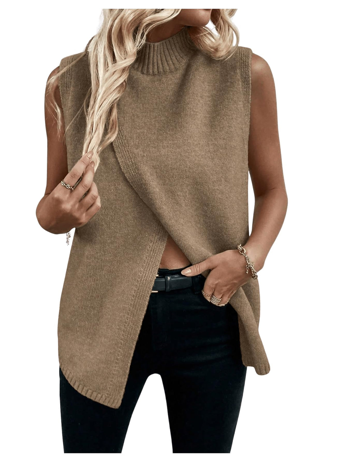 Verdusa Women's Sweater Vest Mock Neck Fall Sweaters Business Casual Outfit