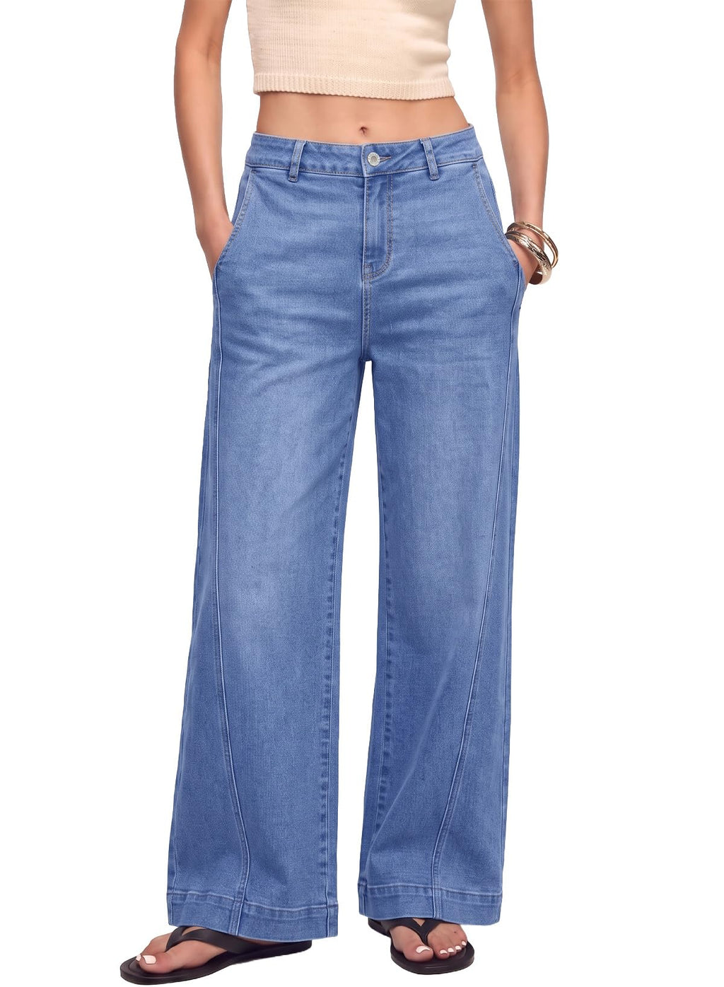 Sidefeel Women's Wide Leg Jeans High Waisted Stretchy Loose Denim Pants