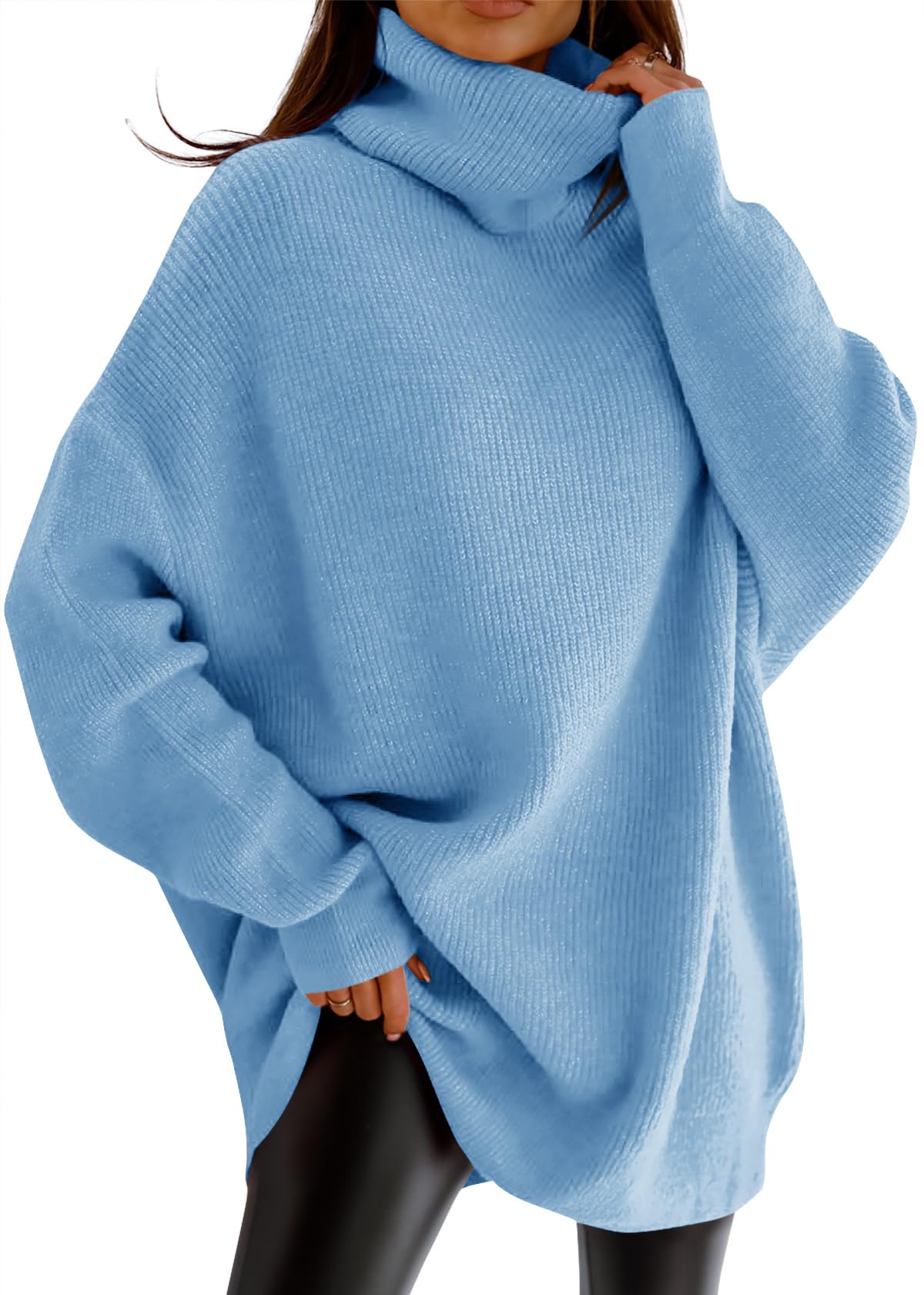 Womens Turtleneck Oversized Sweater Batwing Chunky Pullover Sweater Casual Fall Loose Knit Jumper Top