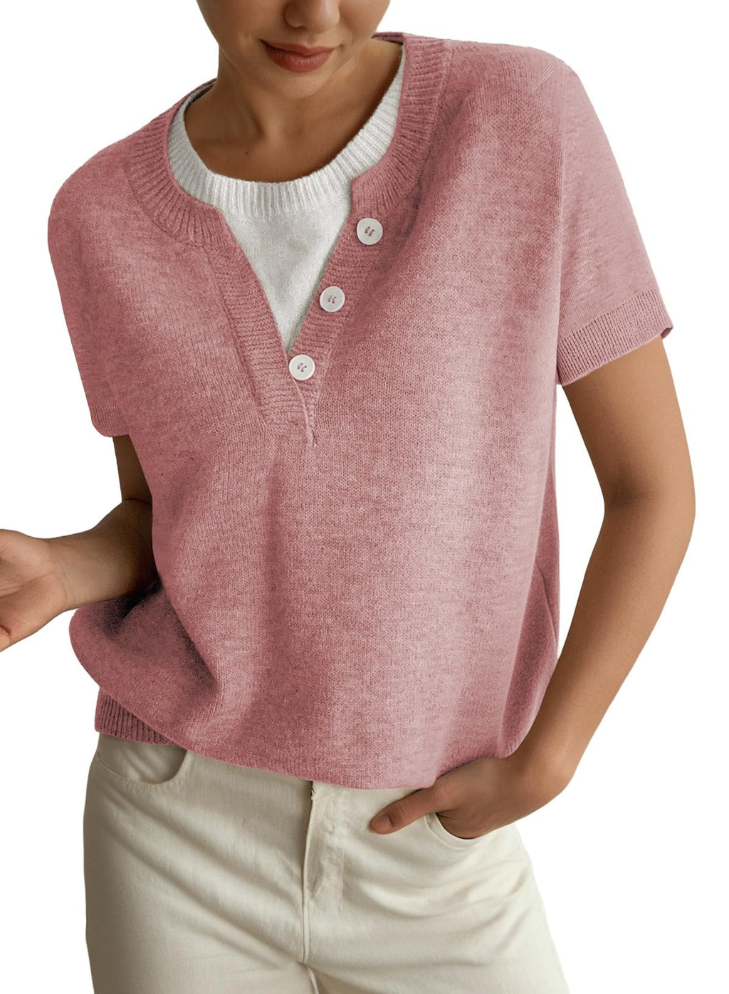SHEWIN Womens Lightweight Short Sleeve Sweaters Fall Layered Knit Tops