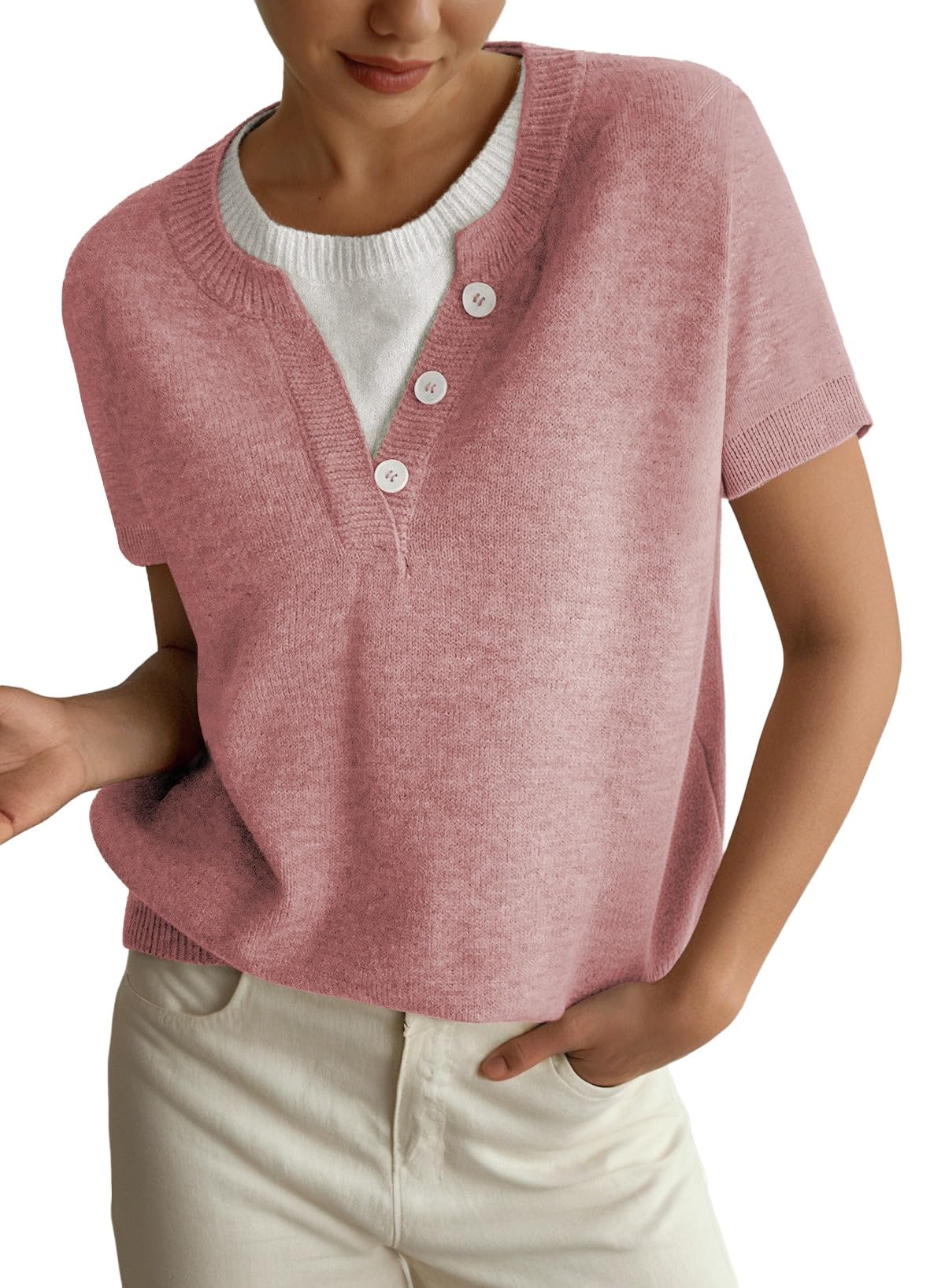 SHEWIN Womens Lightweight Short Sleeve Sweaters Fall Layered Knit Tops
