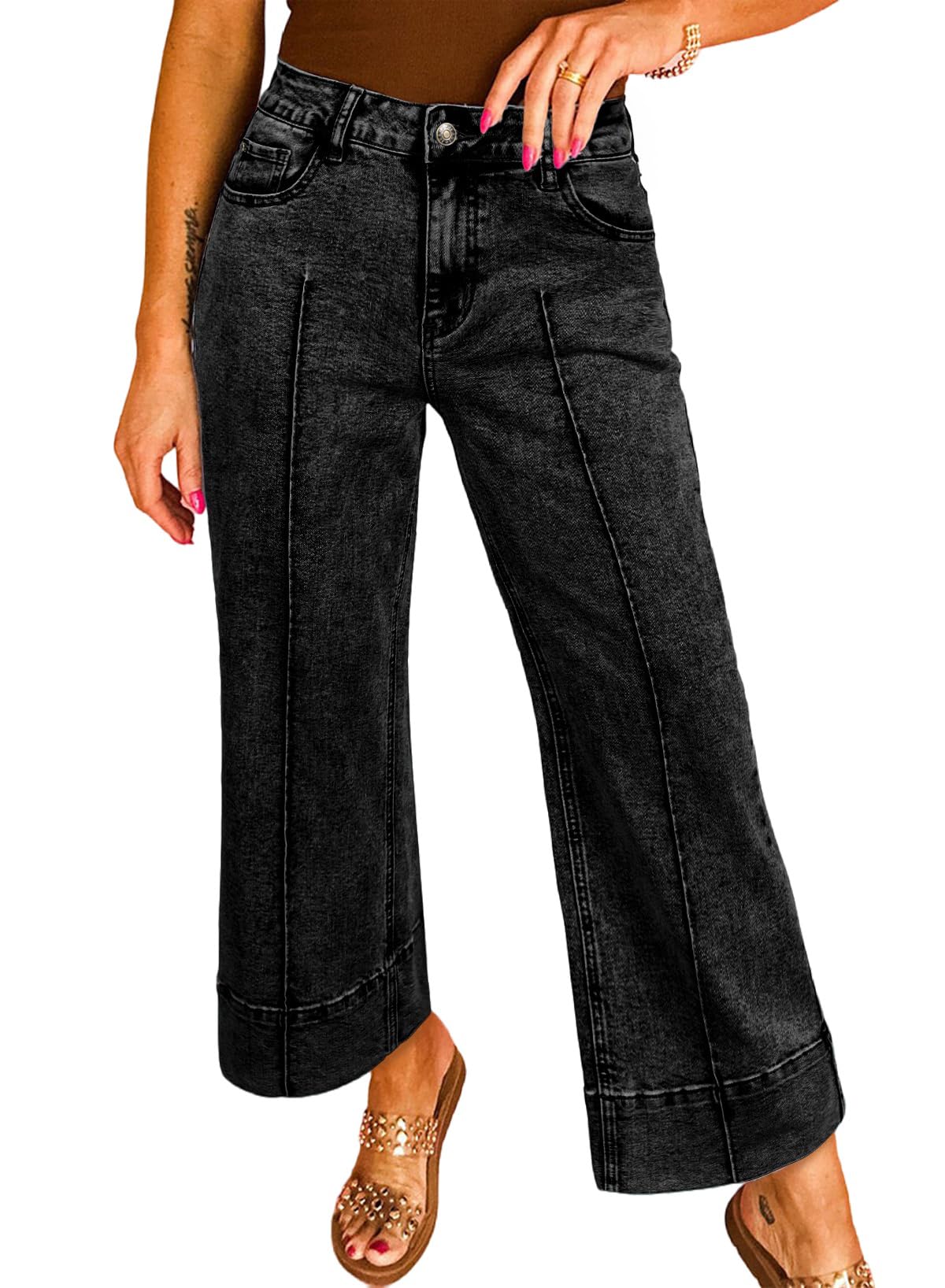 Astylish Women 2026 Wide Leg Jeans High Waisted Cropped Ankle Denim Pants