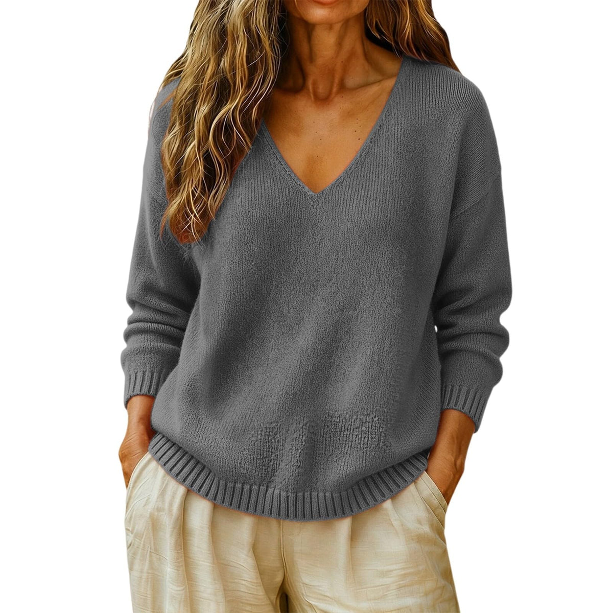 Cashmere Sweaters for Women Cozy Casual V Neck Knit Pullover Tops