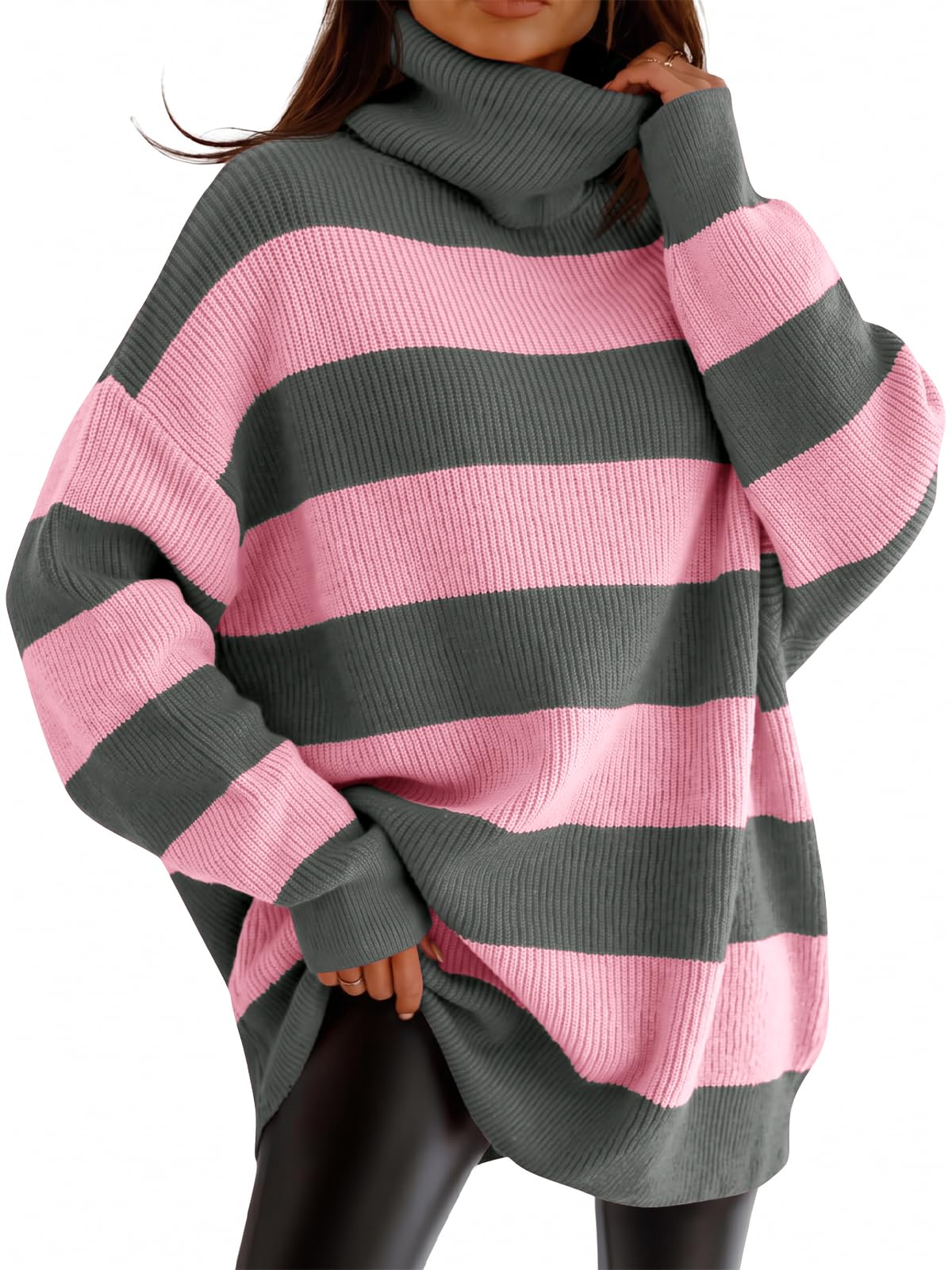Womens Turtleneck Oversized Sweater Batwing Chunky Pullover Sweater Casual Fall Loose Knit Jumper Top