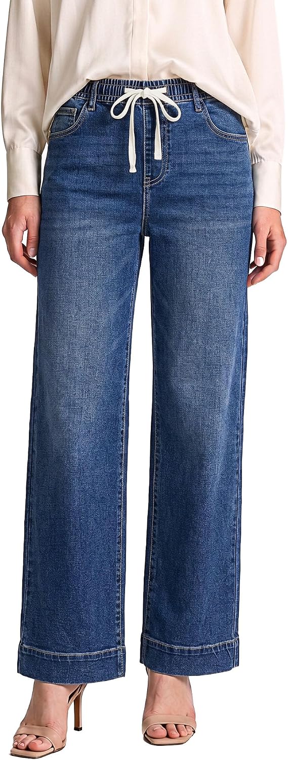 GRAPENT Jeans for Women Straight Leg High Rise Pull On Stretchy Denim Pants
