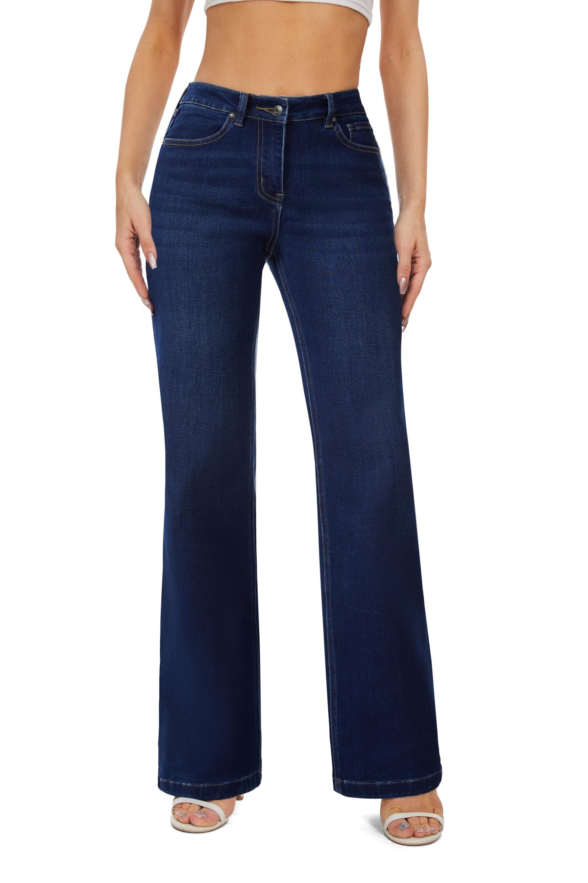 FLYING BANANA Women's High Waisted Wide Leg Baggy Stretch Denim Jeans