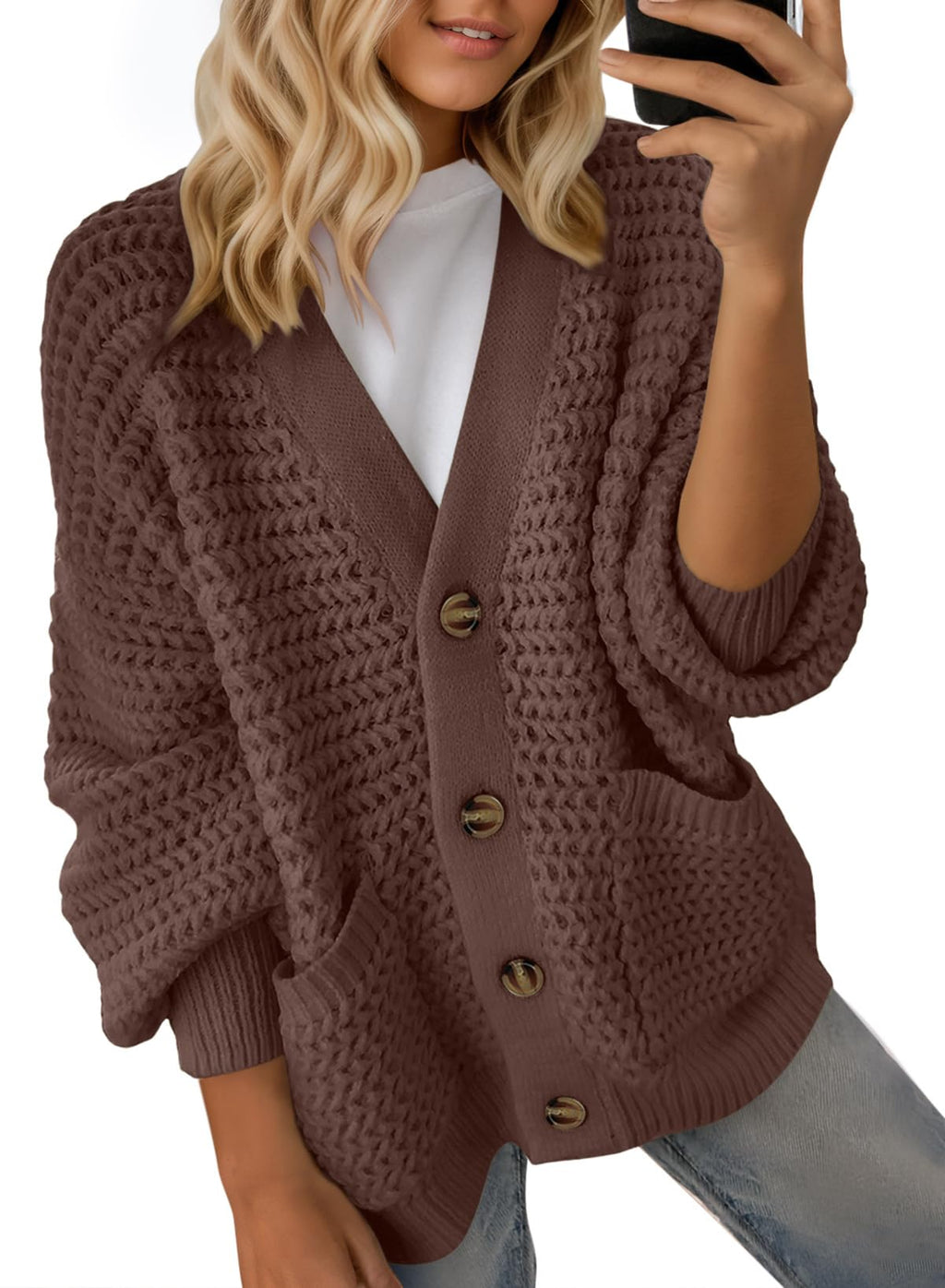Dokotoo Women's 2026 Fashion Casual Open Front Long Sleeve Chunky Knit Cardigans Sweaters Outerwear Coats