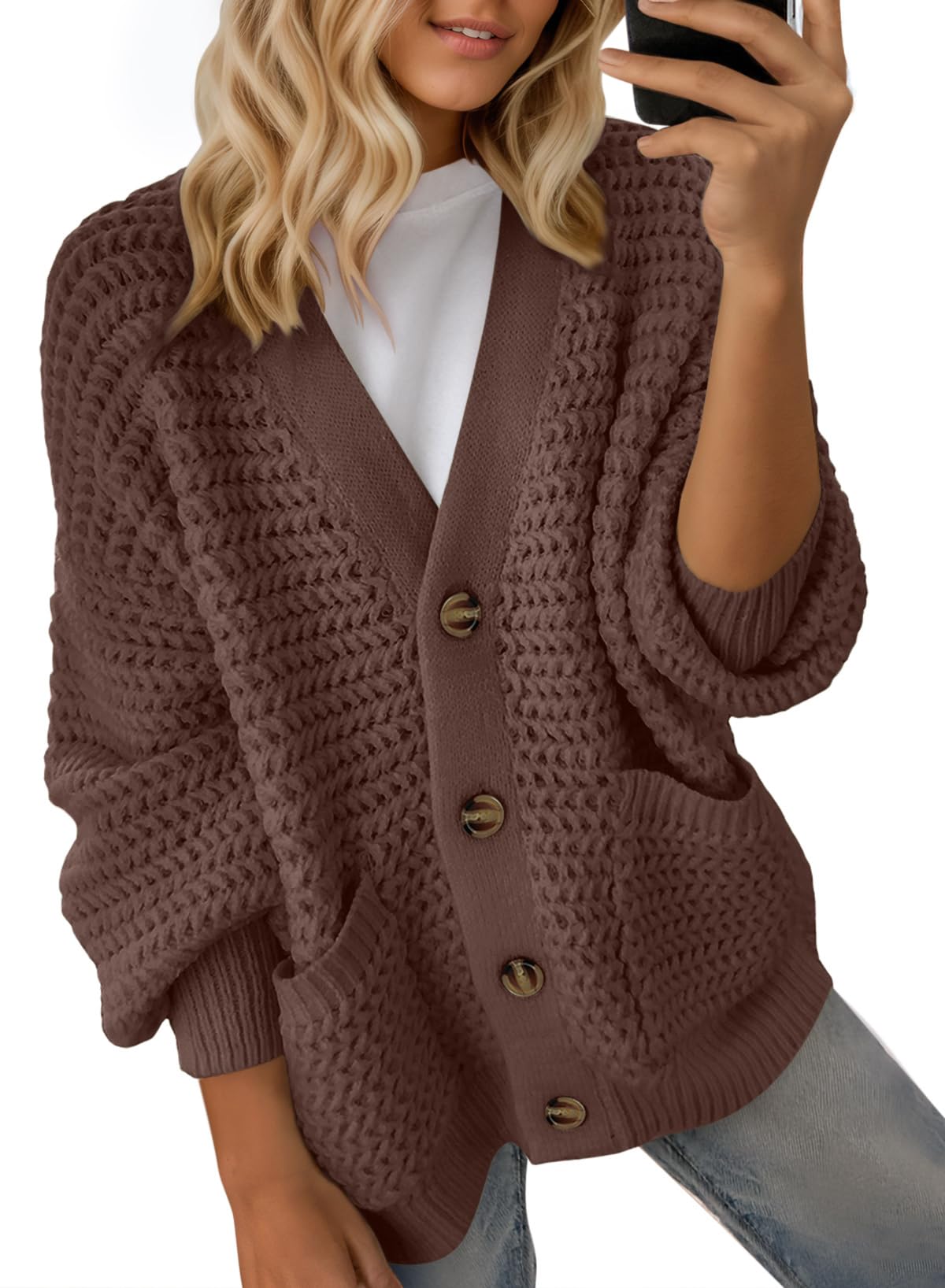 Dokotoo Women's 2026 Fashion Casual Open Front Long Sleeve Chunky Knit Cardigans Sweaters Outerwear Coats