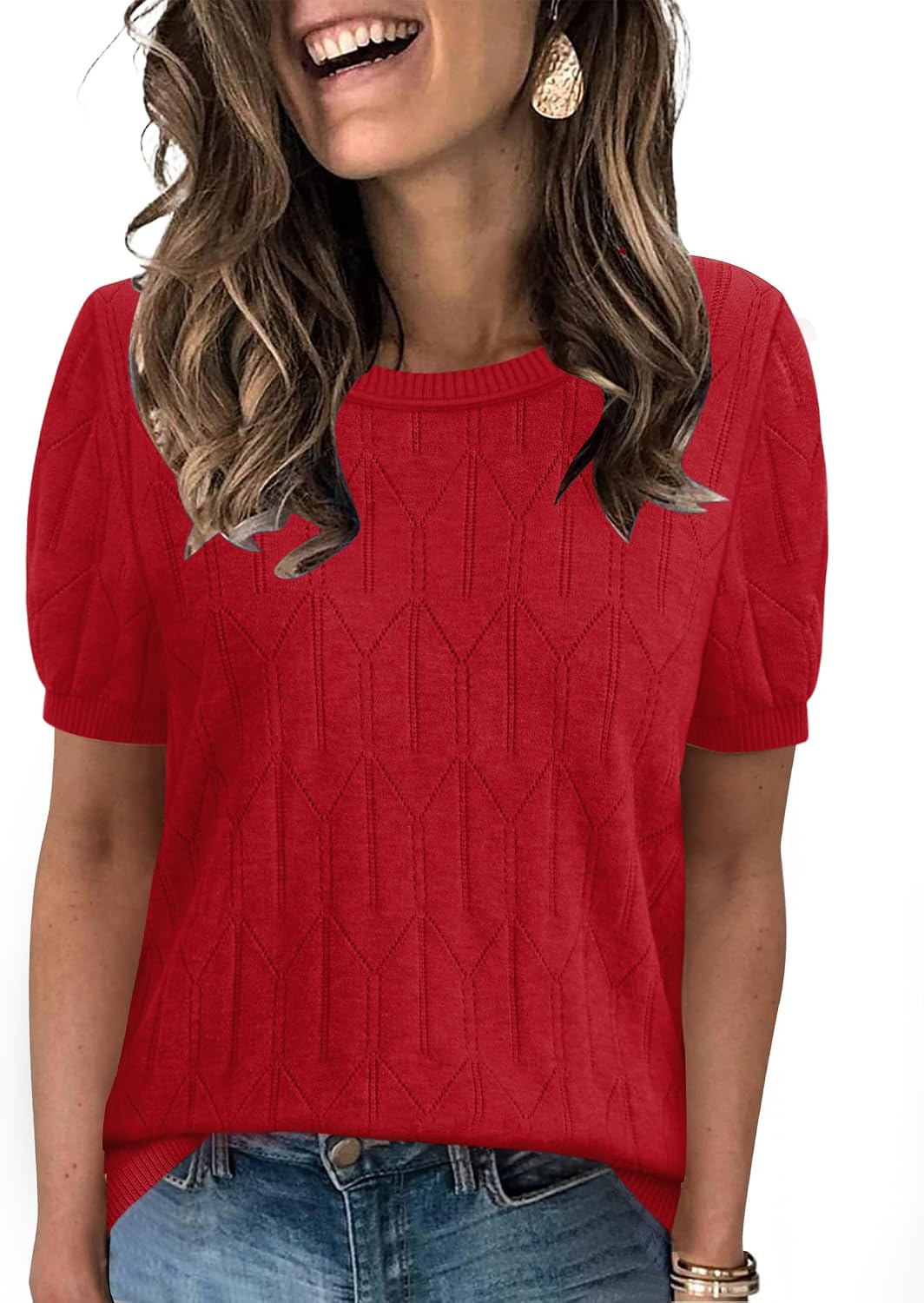 Sampeel Short Sleeve Sweater for Women Round Neck Knit Work Tops Beach Fashion Vacation Clothes Summer Outfits 2026