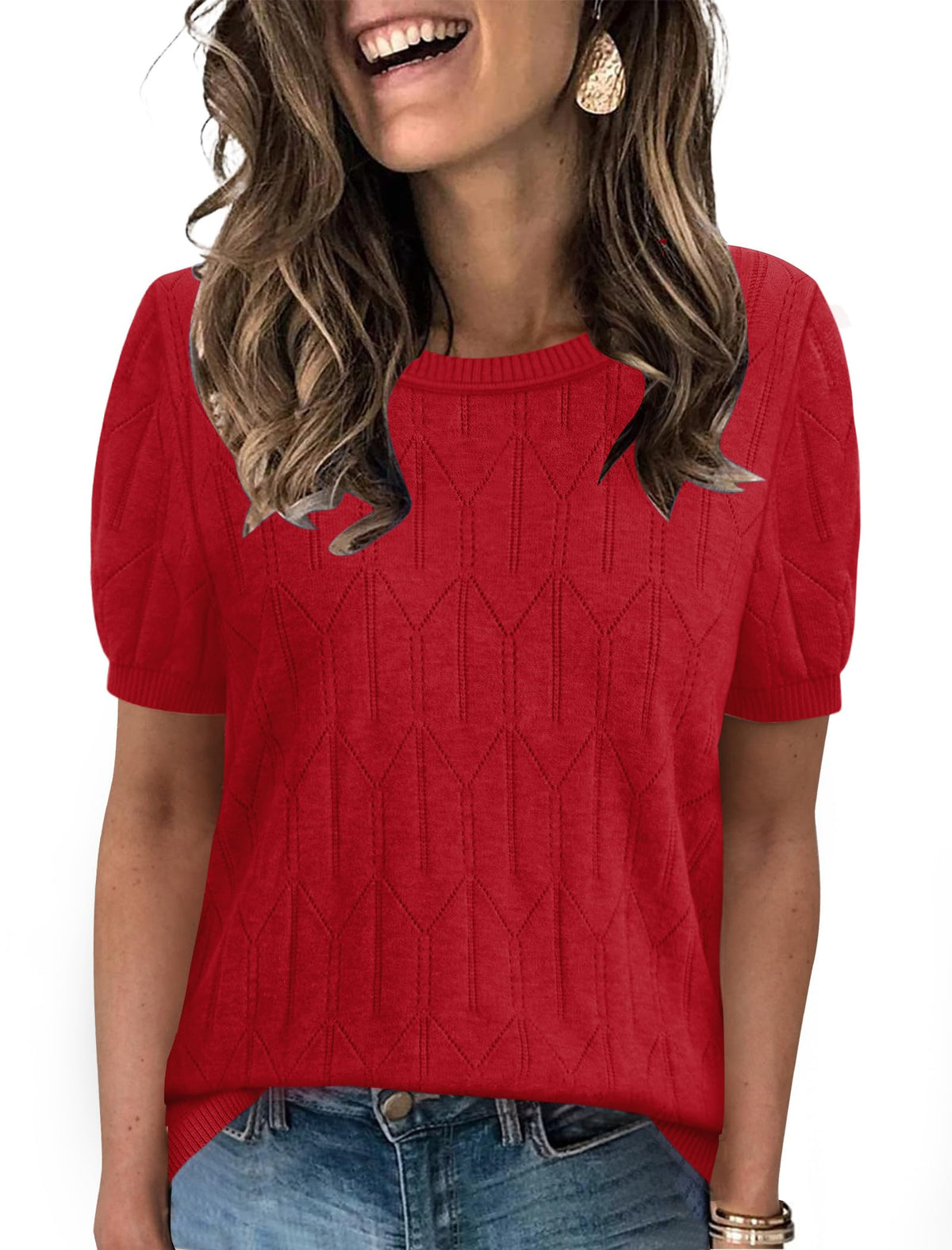 Sampeel Short Sleeve Sweater for Women Round Neck Knit Work Tops Beach Fashion Vacation Clothes Summer Outfits 2026