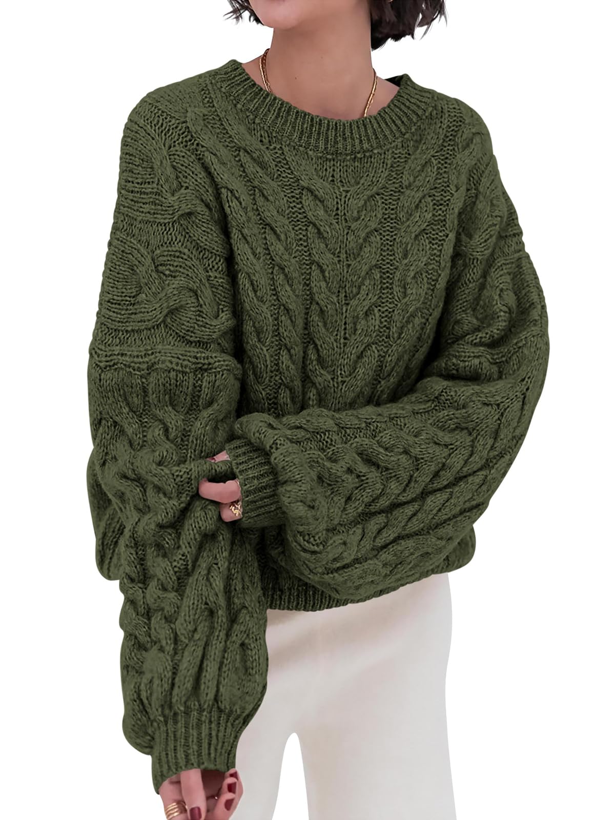 PRETTYGARDEN Womens Sweaters Fall 2026 Cable Knit Long Sleeve Crewneck Oversized Sweater Chunky Pullover Loose Outfits