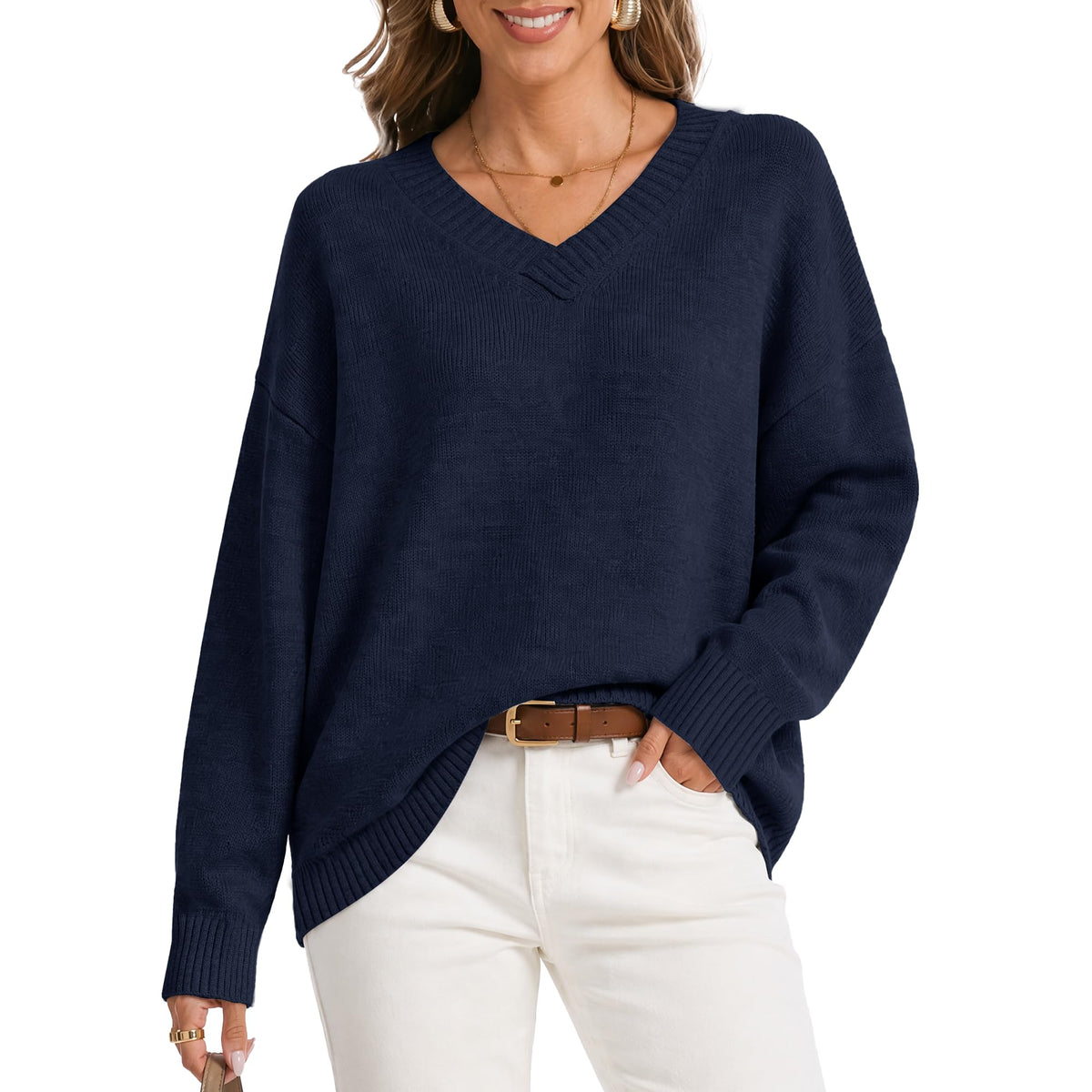 Womens Oversized Cashmere Blend V Neck Cozy Pullover Sweaters