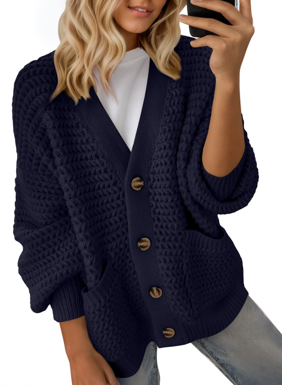 Dokotoo Women's 2026 Fashion Casual Open Front Long Sleeve Chunky Knit Cardigans Sweaters Outerwear Coats