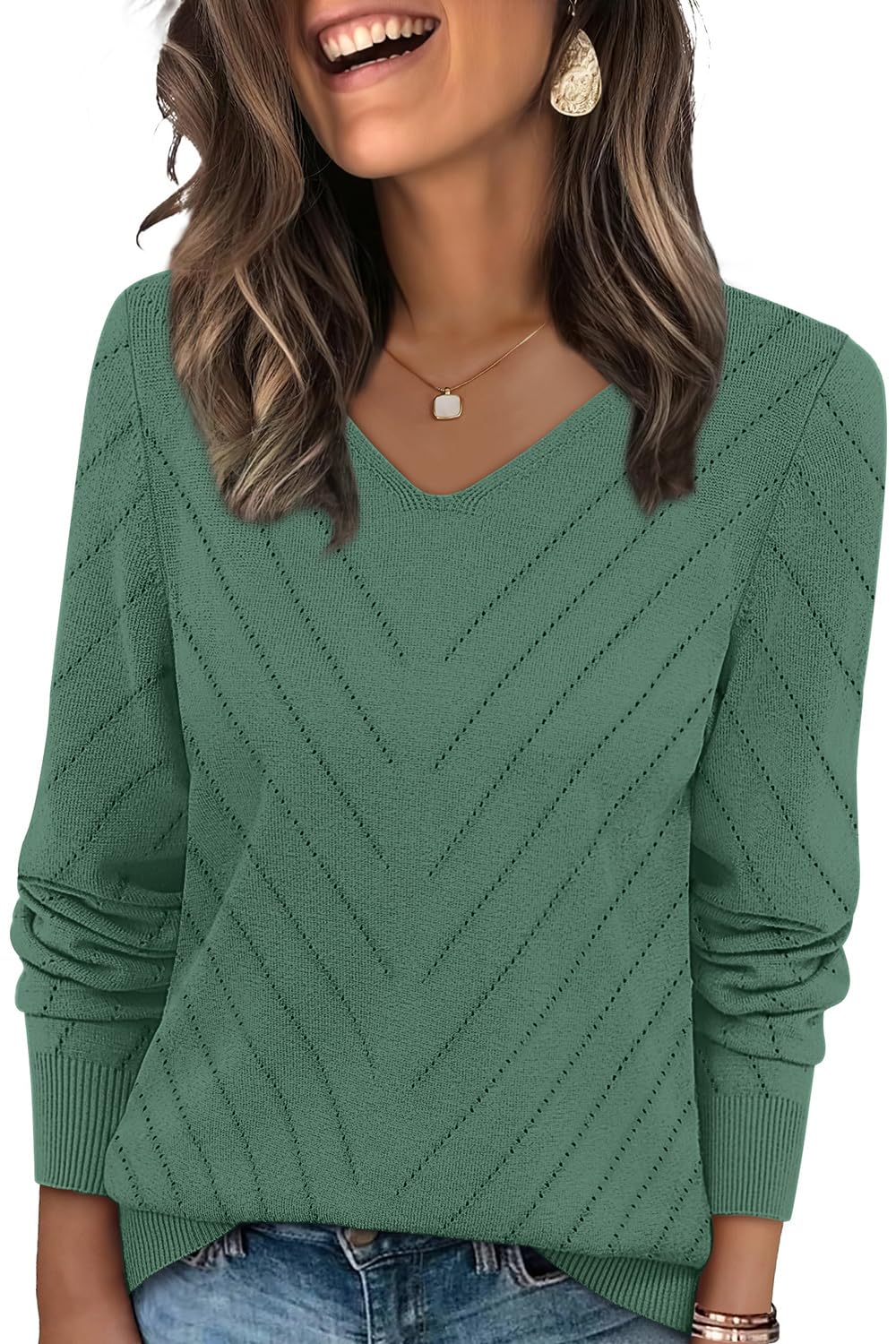 WIHOLL Sweaters for Women V Neck Casual Knit Long Sleeve Tops Lightweight Pullover Clothes Fall Fashion Outfits 2026