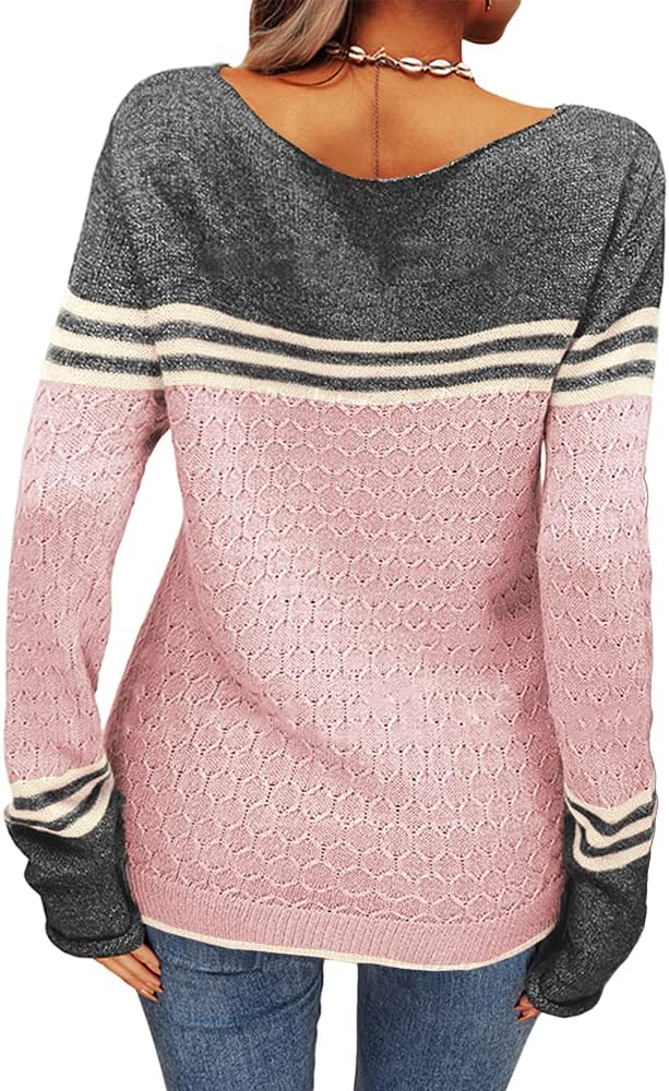 Danedvi Womens Fall Fashion 2026 Sweaters Colorblock Lightweight Striped Crewneck Winter Trendy Pullover Tops