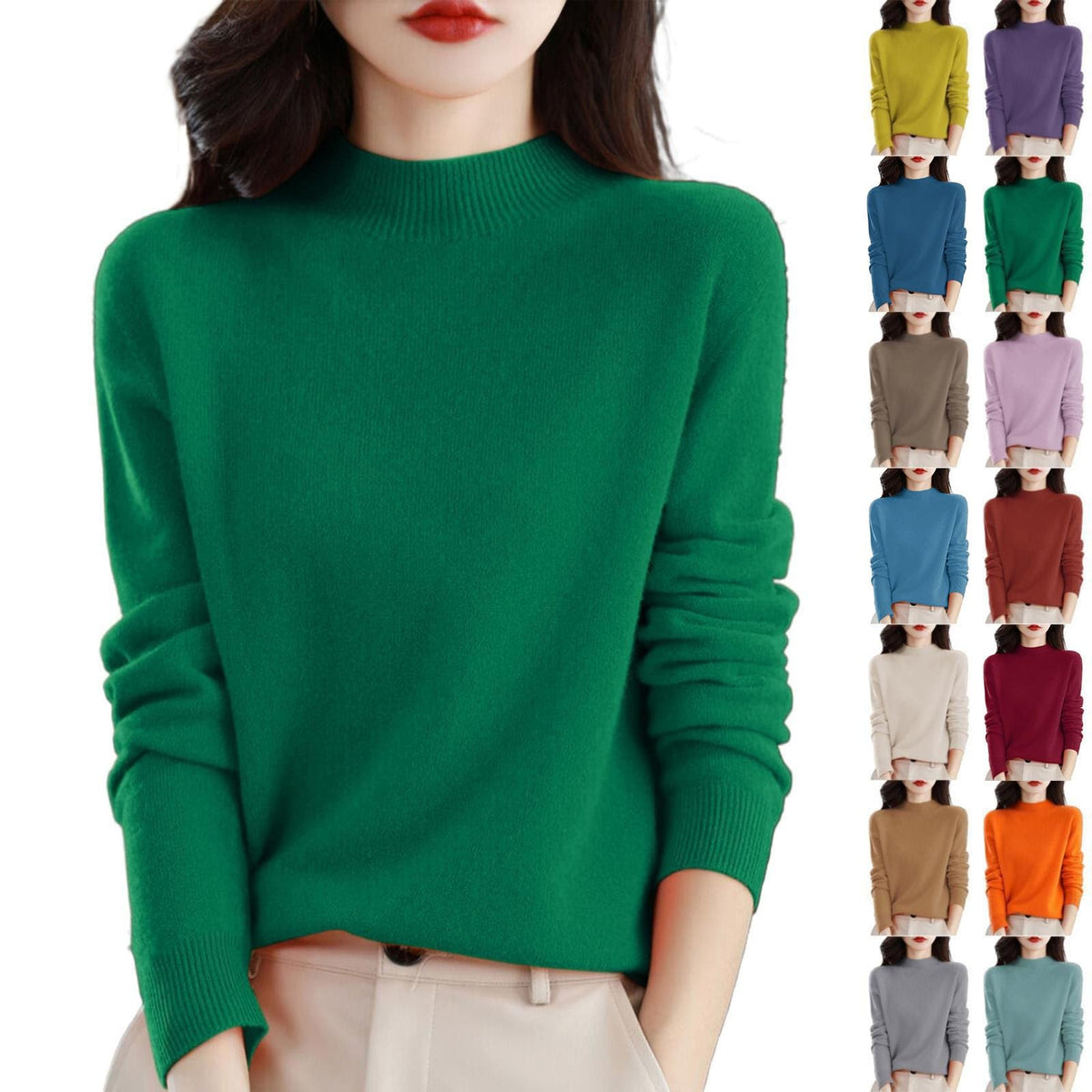 Cashmere Sweaters for Women Mock Turtleneck Warm Pullover Sweater