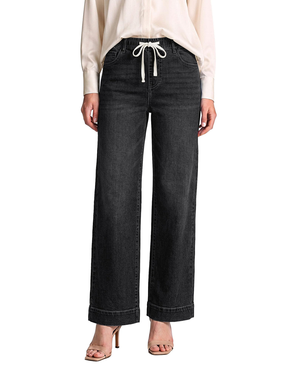 GRAPENT Jeans for Women Straight Leg High Rise Pull On Stretchy Denim Pants
